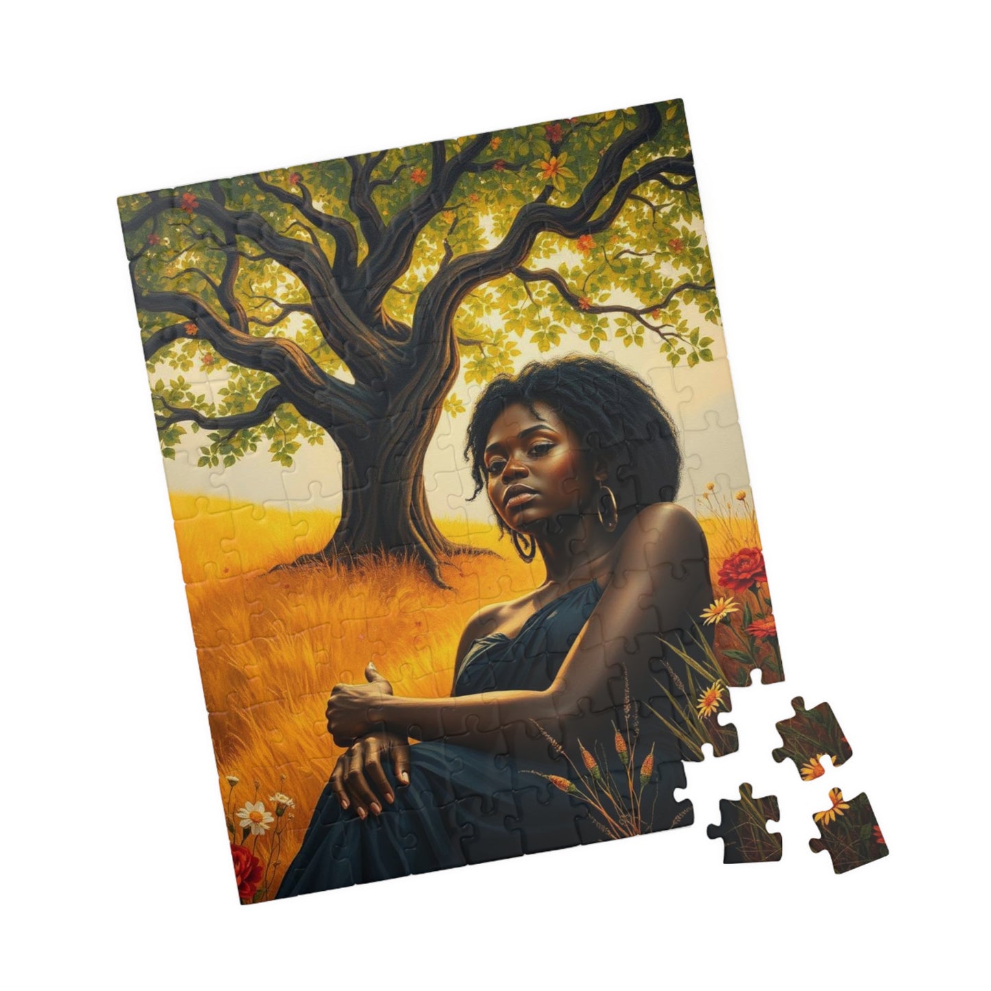 Sacred Summer - A Black Art Jigsaw Puzzle, Black Woman Under the Tree of Life, Serene Nature Scene, Afrocentric Gift for Puzzle Lovers Puzzle The Puzzle Chest