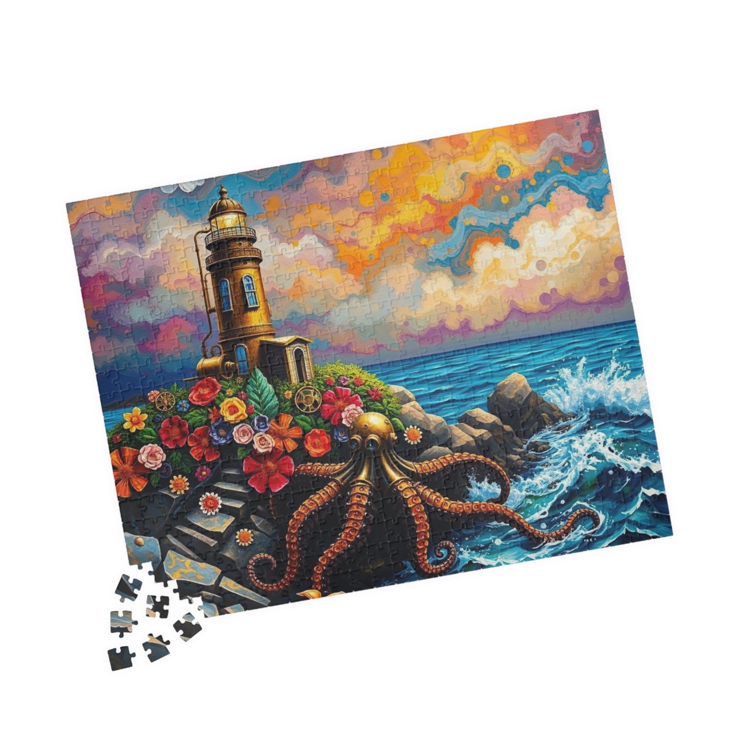 Ocean Lighthouse Puzzle - Steampunk Jigsaw Game for Adults, Nautical Theme Home Entertainment, Mindfulness Activity, Holiday Birthday Gift Puzzle The Puzzle Chest