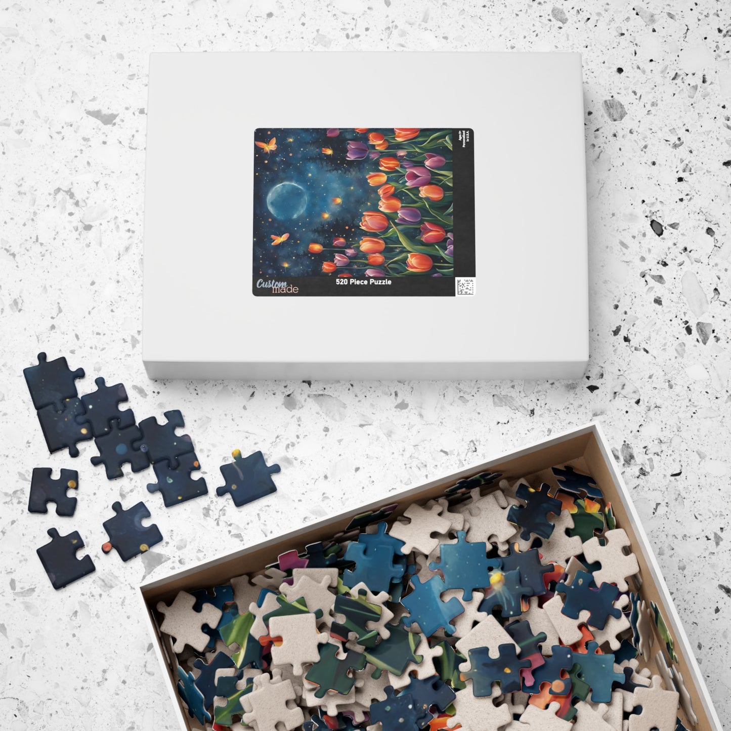 Moonlit Tulip Garden Puzzle, Glowing Tulips and Fireflies Tranquil Night Fantasy Adult Jigsaw Game, Nature-Inspired Gift for Puzzle Fanatic Puzzle The Puzzle Chest