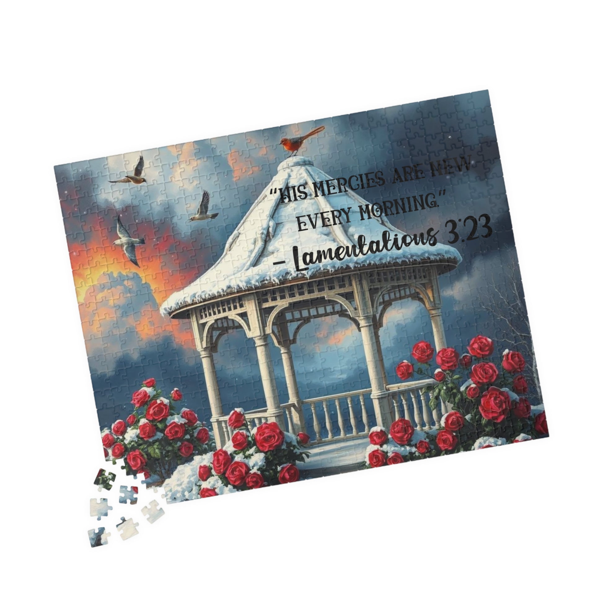 Morning Mercies Christian Jigsaw Puzzle - Inspirational Bible Quote for Faith and Encouragement, Lamentations 3:23, Religious Gift 520 pcs (Horizontal) Puzzle The Puzzle Chest