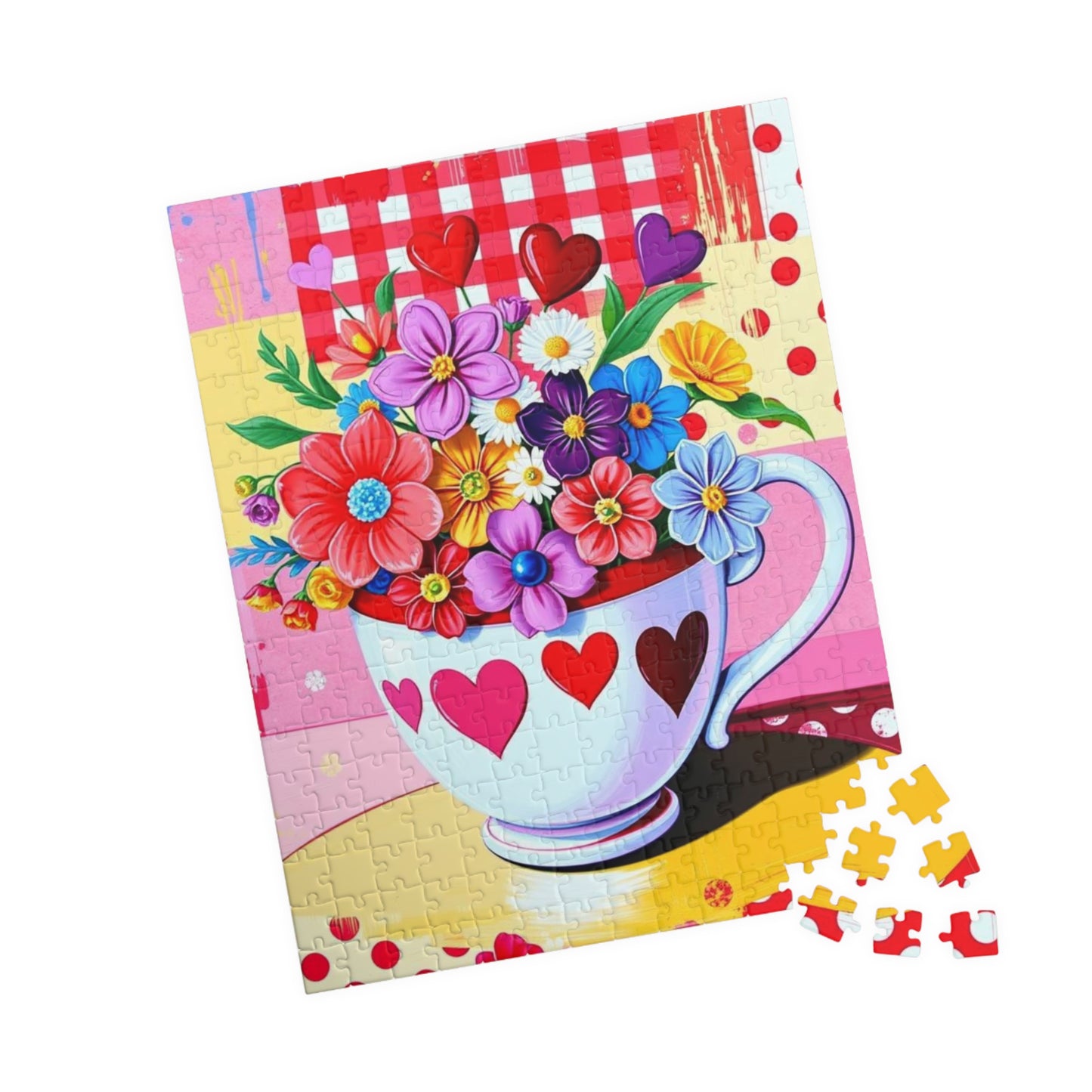 Floral Heart Teacup Puzzle, Pop Art Jigsaw Game for Family Fun, Gift for Adults and Friends, Perfect for Holidays and Birthdays Puzzle The Puzzle Chest