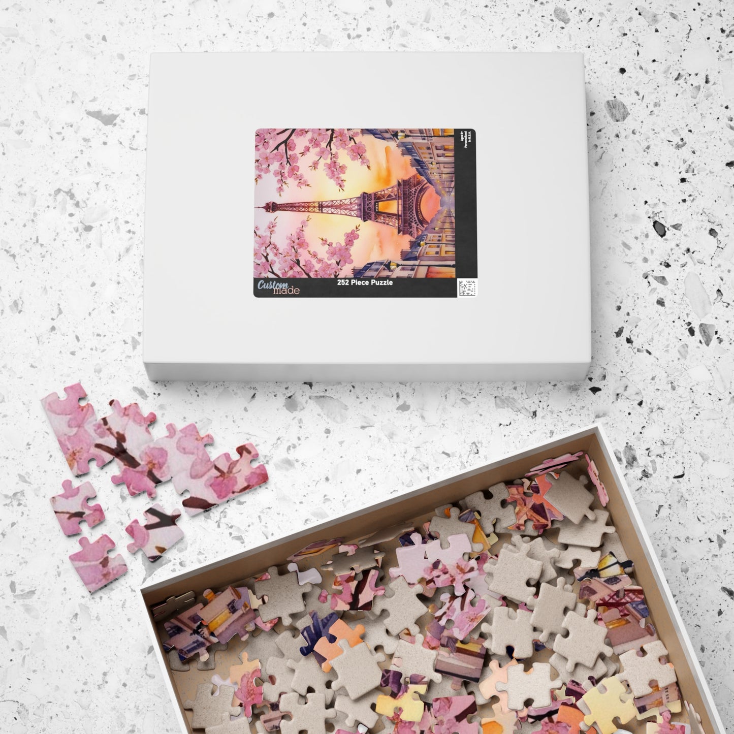 Eiffel Tower Sunset Jigsaw Puzzle, Famous Monument Game, Cherry Blossom Landscape Art, Parisian Streetlights, Relaxing Adult Hobby Activity Puzzle The Puzzle Chest