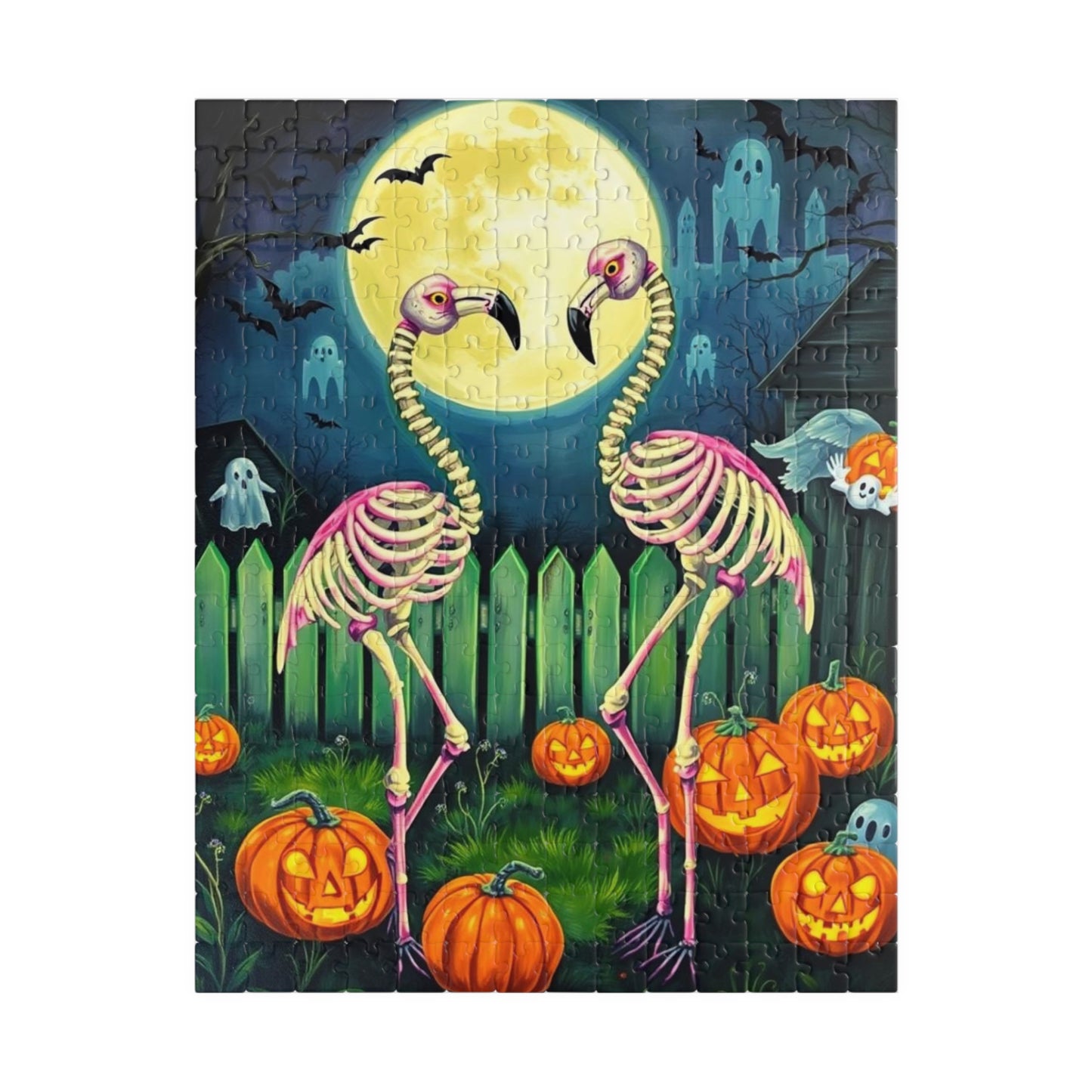 Spooky Garden Waltz Flamingo Jigsaw Puzzle, Halloween-Themed Family Fun Activity, Gift for Puzzle Enthusiast, Festive Puzzle 110-520 Pieces