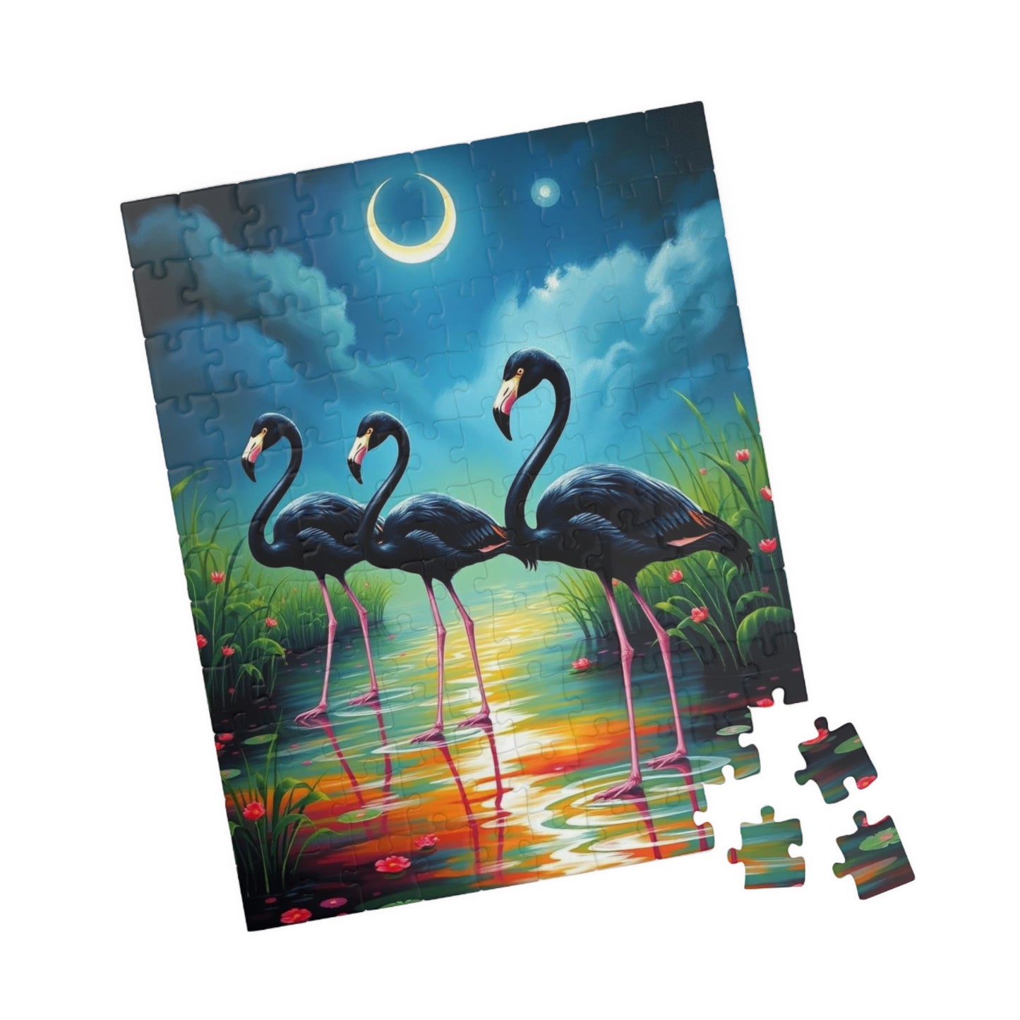 Moonlit Marsh March - Serene Flamingo Puzzle, 110, 252, 520, 1014-Piece, Holiday Birthday Gift for Bird Lover, Family Game Night, Home Decor