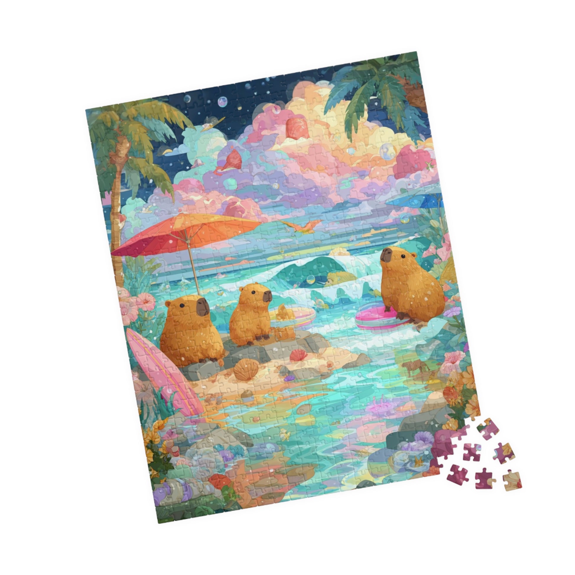 Beach Day Capybaras Puzzle, Tropical Paradise Beach Scene Animal Jigsaw Game 520 pcs (Vertical) Puzzle The Puzzle Chest