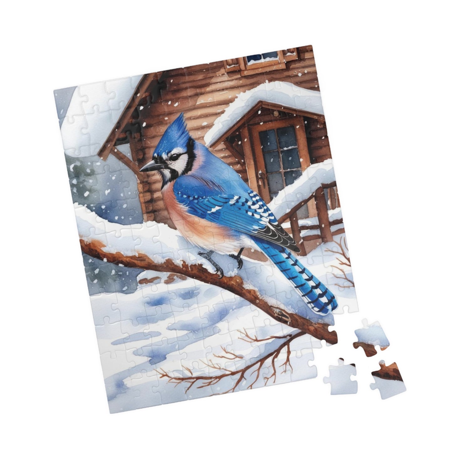 Jigsaw Puzzle, Blue Jay Perched on Branch Against Snow, 110 252 520 1014-Piece, Fun Family Activity, Relaxing Hobby, Christmas Gift, Winter Puzzle The Puzzle Chest