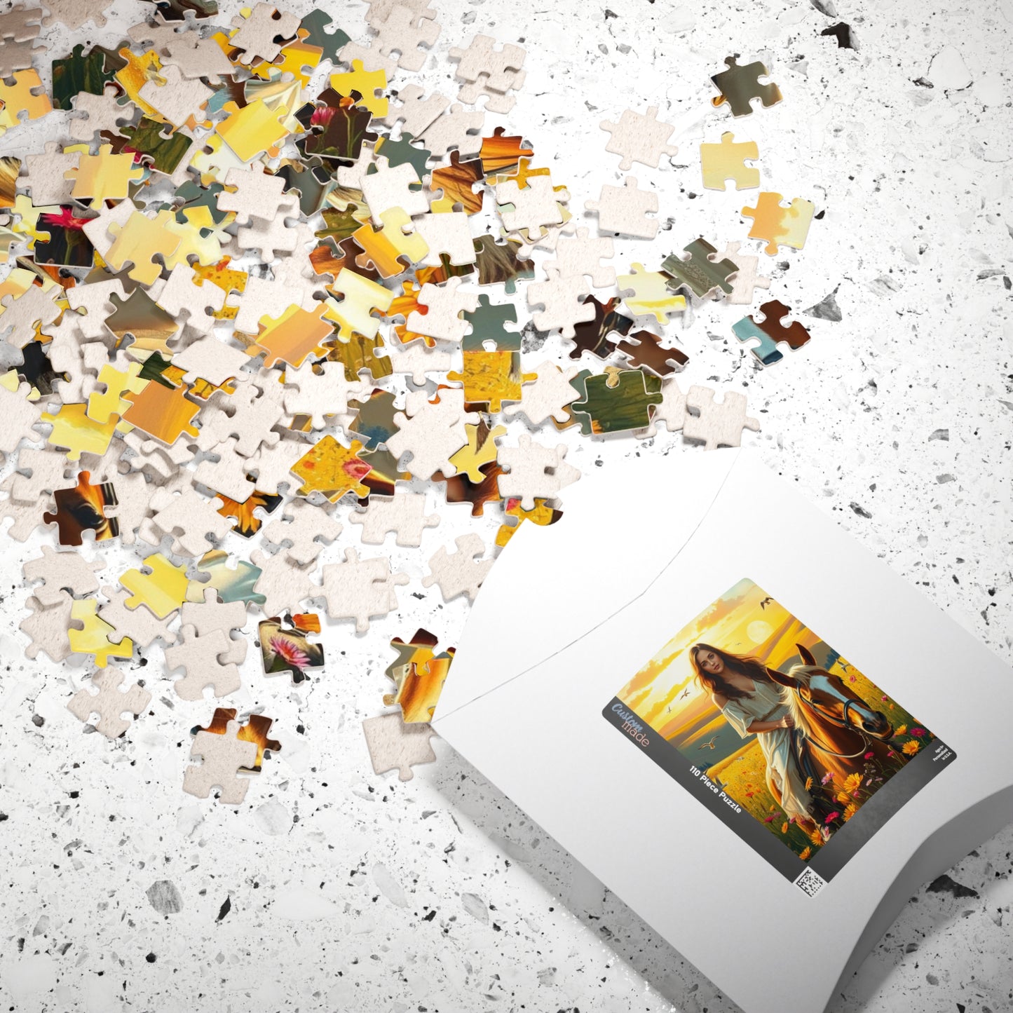 Woman on Horseback in Sunlit Wildflower Field Puzzle, Equestrian Horse Scene Jigsaw Game, Mindful Activity, Puzzle Animal and Art Lover Gift Puzzle The Puzzle Chest
