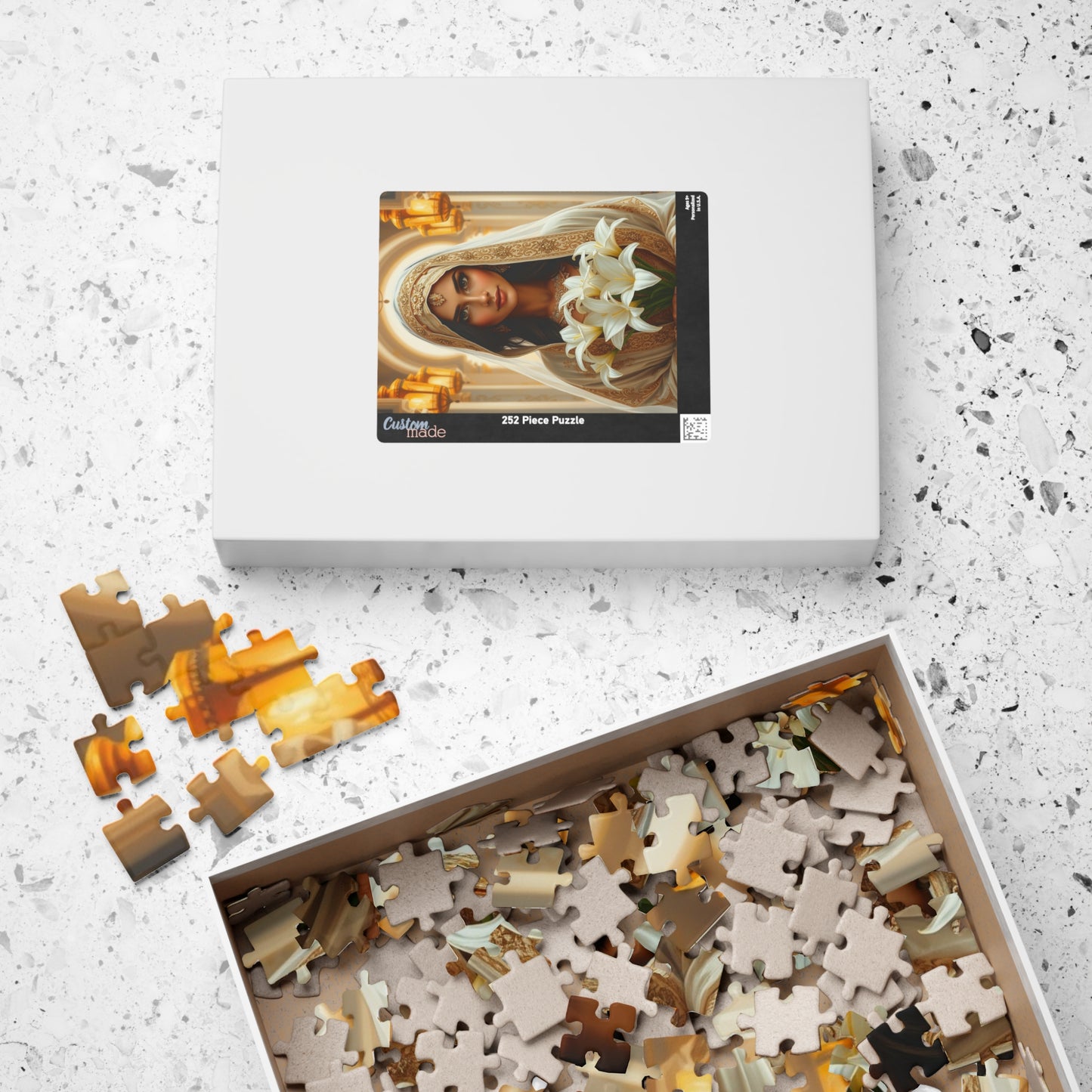 Middle Eastern Bride Puzzle with Gold Ivory Kaftan and Lanterns, Family Friendly Wedding Jigsaw Game, Mindful Activity, Puzzle Lover Gift Puzzle The Puzzle Chest