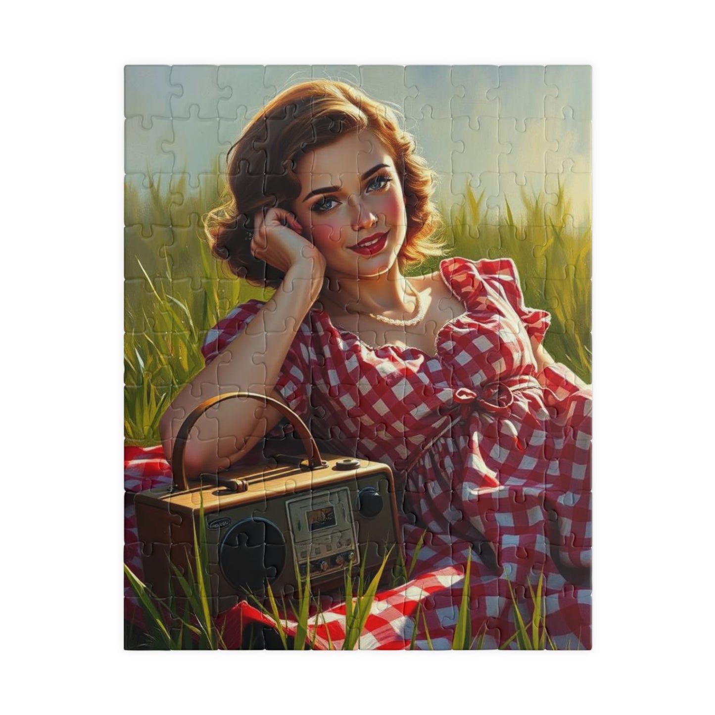 Retro Picnic Puzzle with Vintage Radio Design, Jigsaw for Family Game Night Home Entertainment, Creative Gift Idea, Mindful Brain Teaser 110 pcs (Vertical) Puzzle The Puzzle Chest
