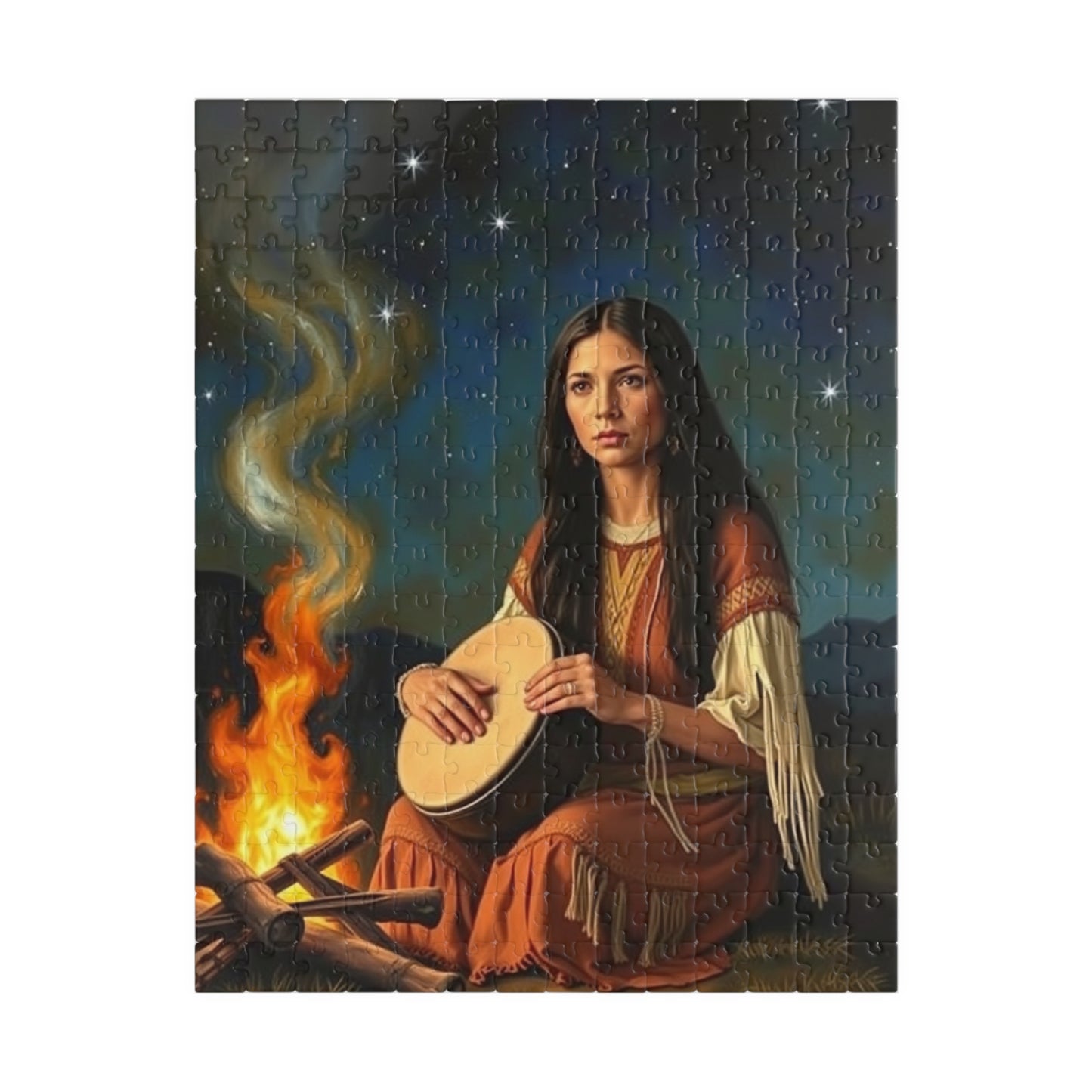 Native American Puzzle (110-1014 Piece), Indigenous Woman Campfire Night Sky Jigsaw Game, Traditional Creative Hobby, Unique Gift 252 pcs (Vertical) Puzzle The Puzzle Chest