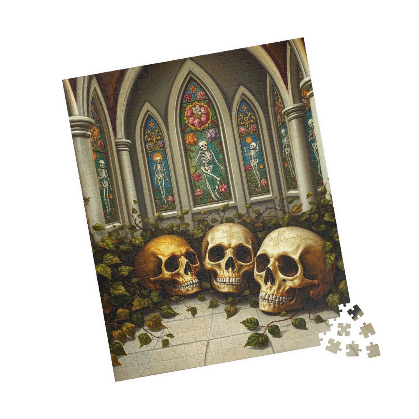 Ornate Ossuary Bloom - Skull Garden Puzzle, Gothic Artwork Jigsaw Game for Gift for Puzzle Lover, Halloween Decor, Stress Relief Activity
