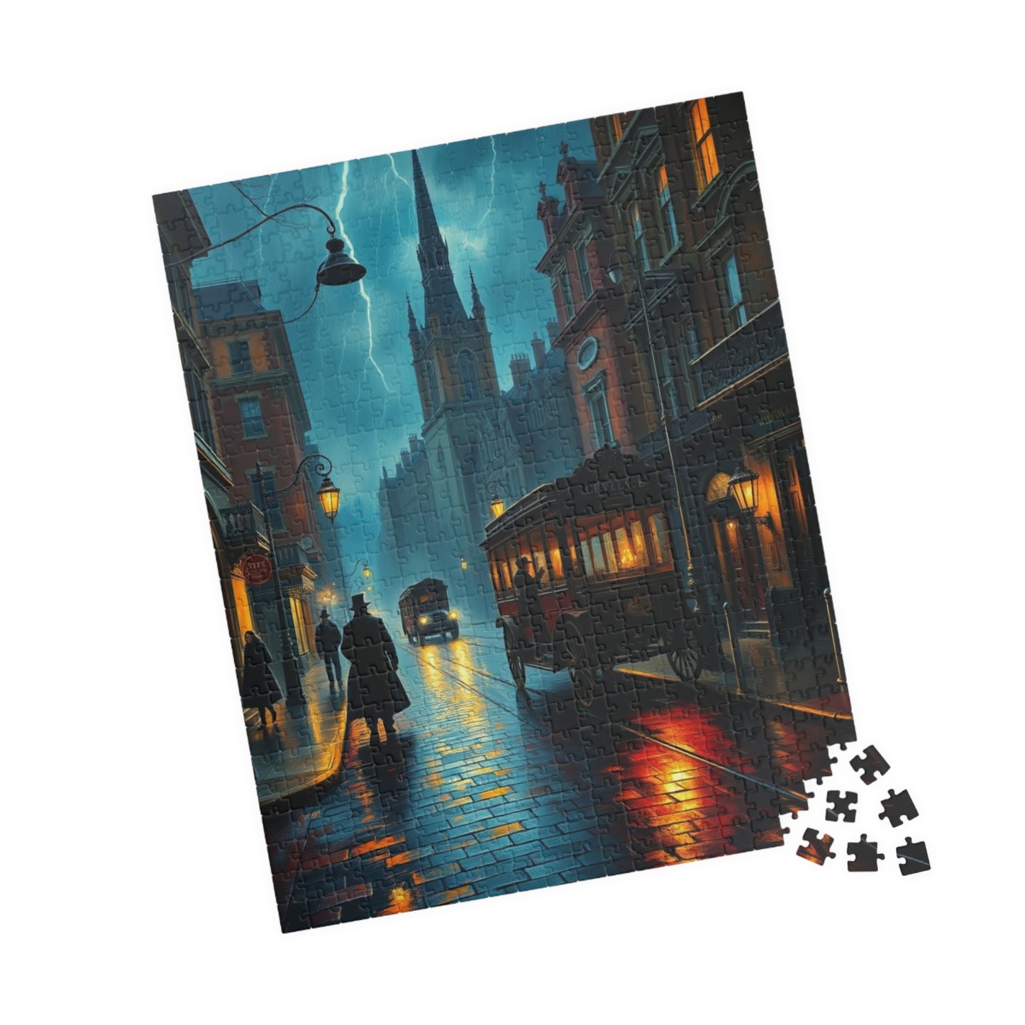 Gothic Victorian Street Jigsaw Puzzle (110-1014 Piece), Haunted Street with Gas Lamps, Rain, and Cloaked Shadows, Gift for Fans of Dark Art Puzzle The Puzzle Chest