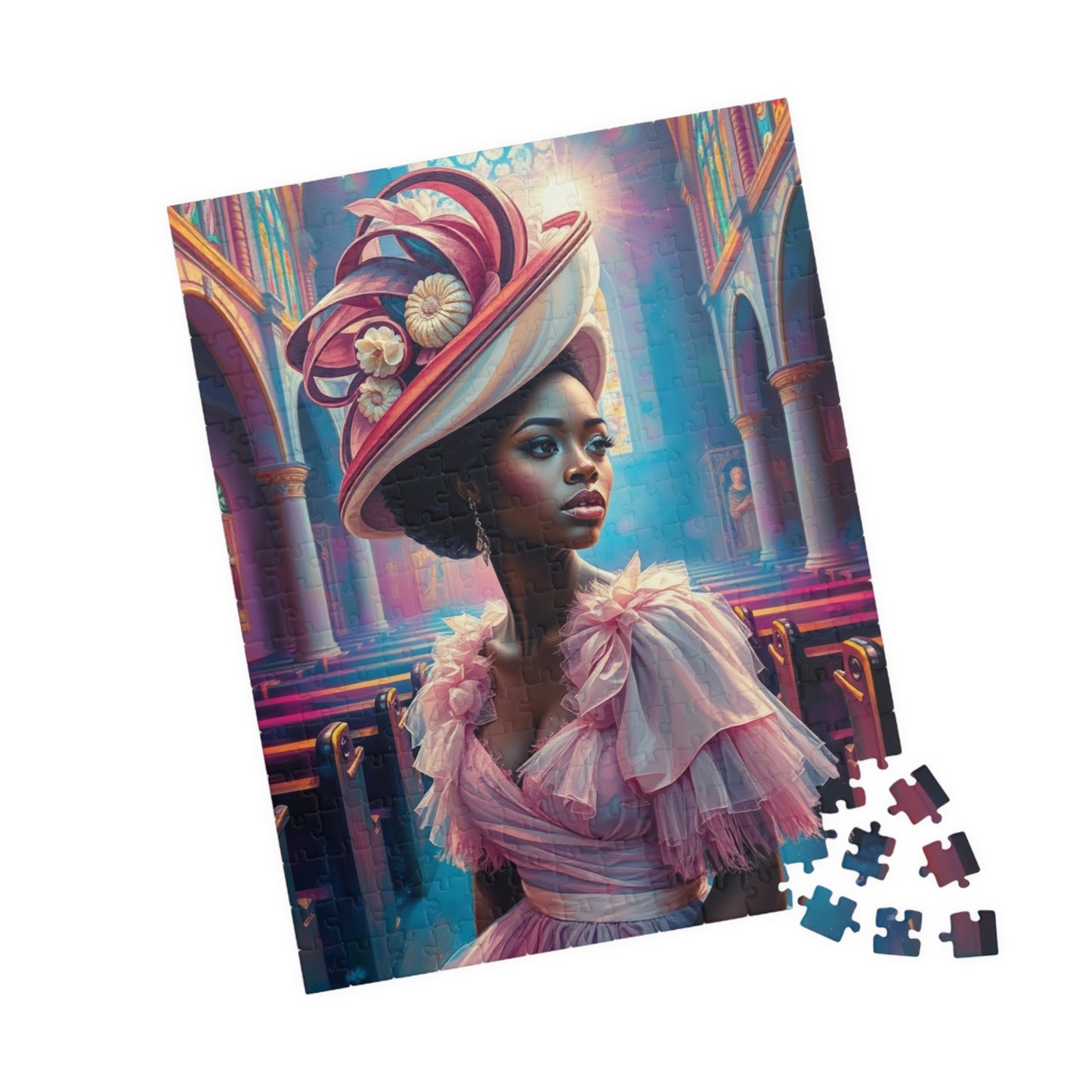 Black Woman in Church Puzzle, African American Lady in Pastel Dress Spiritual Jigsaw Game, Cultural Ethnic Art, Unique Gift for Puzzle Lover Puzzle The Puzzle Chest