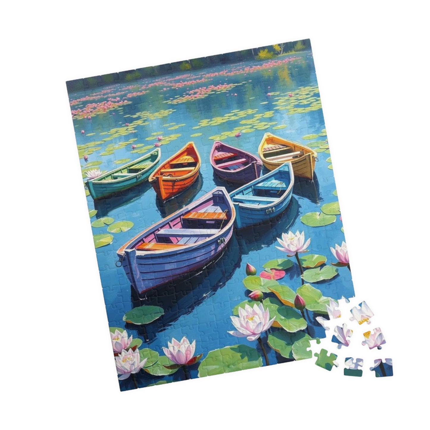 Serenity Afloat Lake Boat Jigsaw Puzzle, Rowboats and Lotus Flowers Landscape Puzzle, Scenic Summer Puzzle for Adult and Families Puzzle The Puzzle Chest