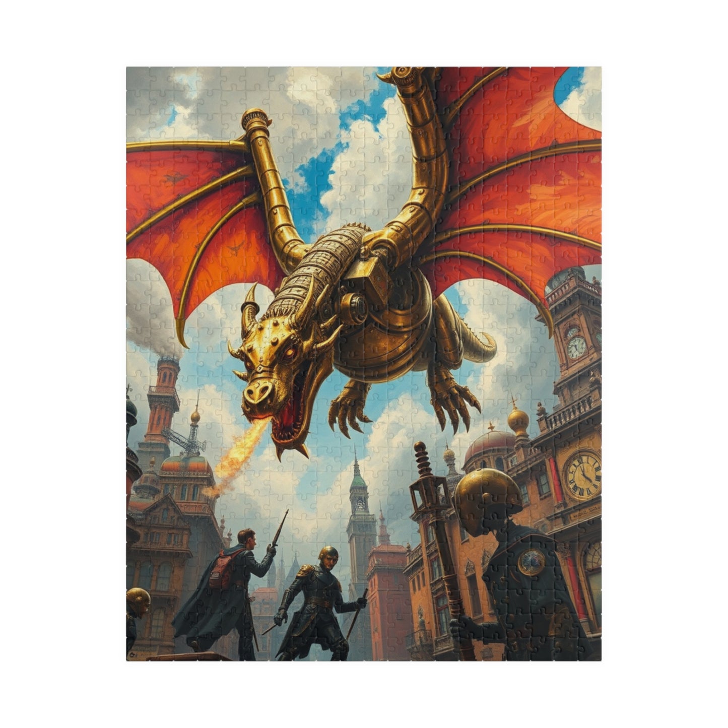 Steampunk Dragon Puzzle, Mechanical Jigsaw Game, Brass Plated Gears, Victorian Metropolis, Home Activity, Puzzle Lover Gift, Brain Teaser 520 pcs (Vertical) Puzzle The Puzzle Chest