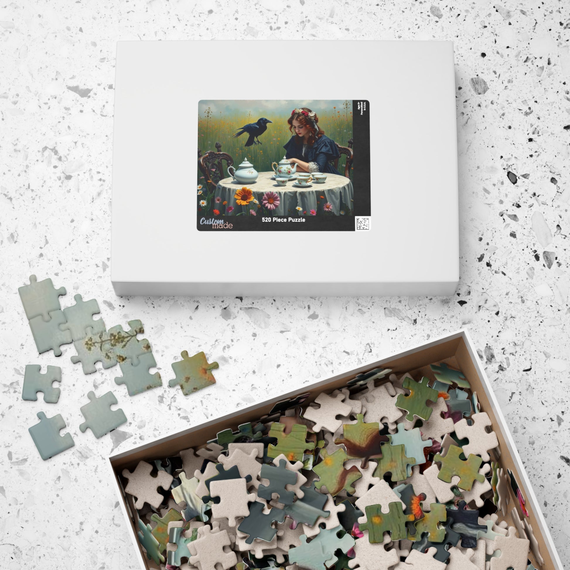 Melancholy Tea Party Jigsaw Puzzle, Victorian Woman and Raven, Gothic Art Print, Dark Fantasy Puzzle Lover Gift, Brain Teaser, Tabletop Game Puzzle The Puzzle Chest