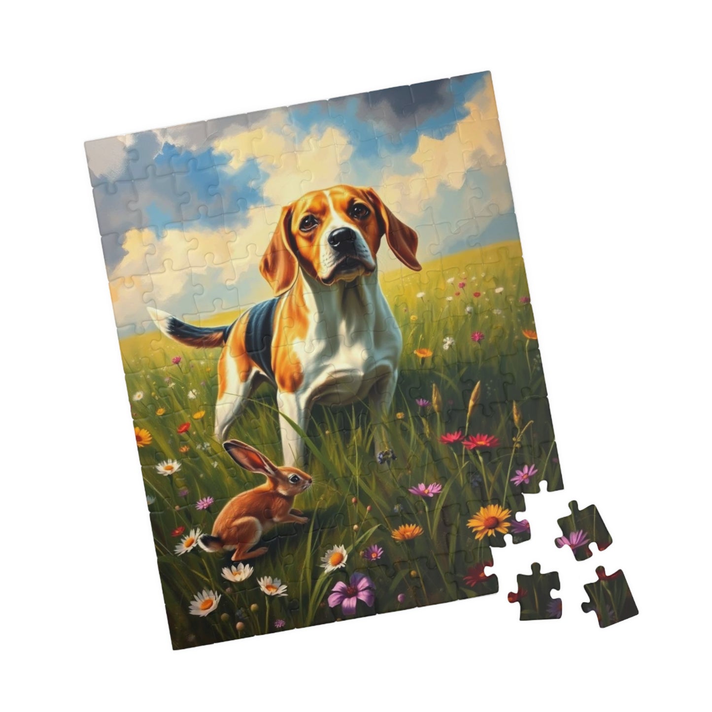 Dog and Rabbit Jigsaw Puzzle - Beagle in Wildflower Meadow, Family Game Night, Gift for Animal Lovers, Home Entertainment Puzzle The Puzzle Chest