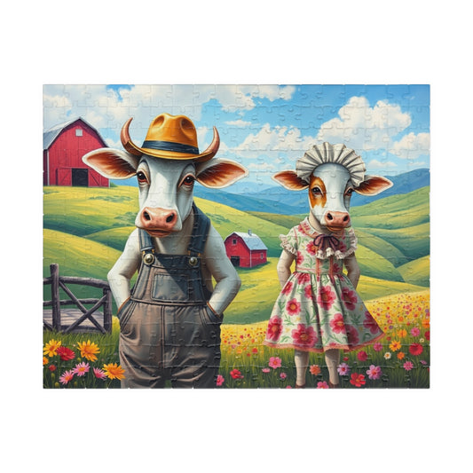 Whimsical Farm Animal Puzzle, Fun Family Jigsaw Game, Cow Lovers Gift for Friends, Vintage Farm Decor, Ideal for Game Nights, Brain Teaser 252 pcs (Horizontal) Puzzle The Puzzle Chest