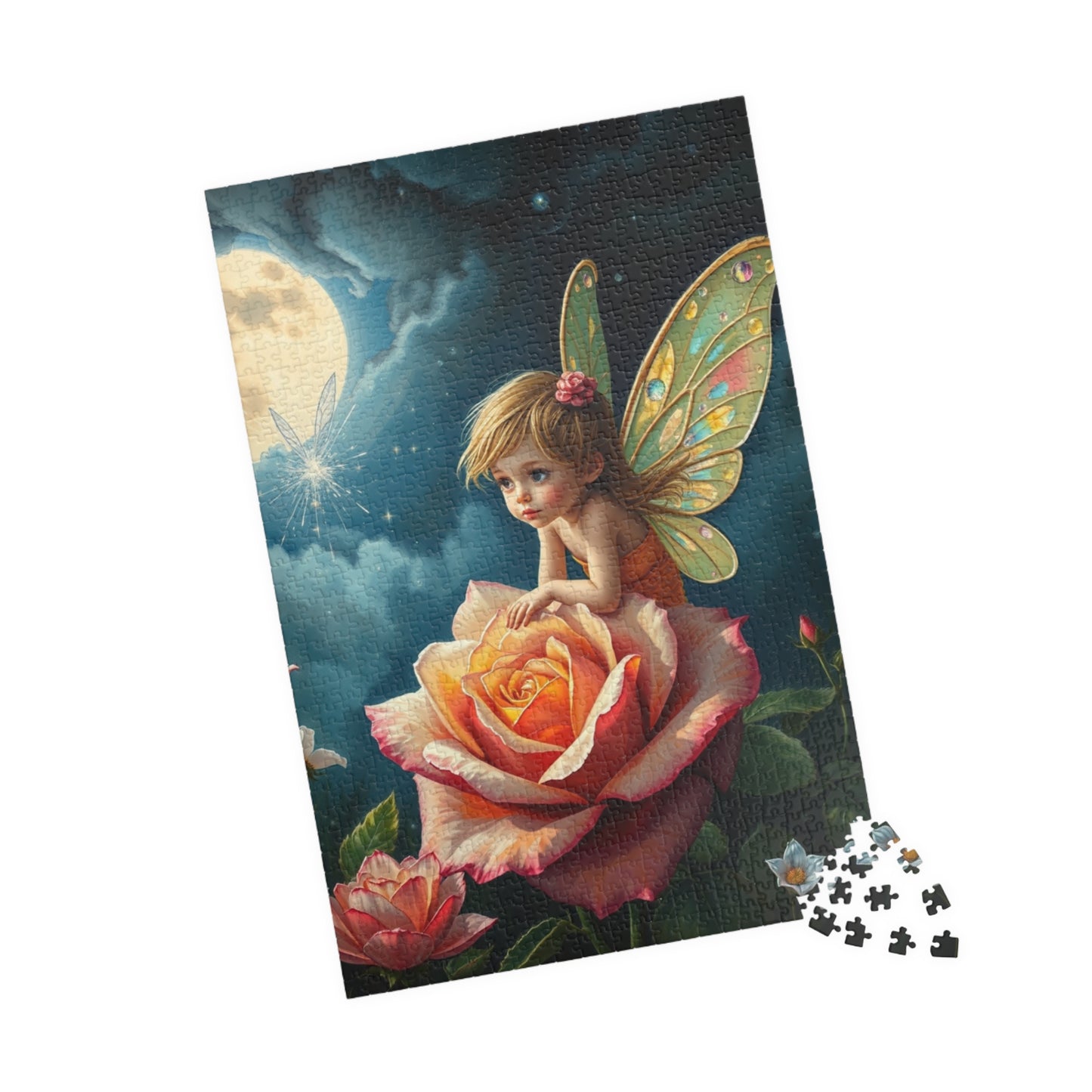 Fairy and Rose Jigsaw Puzzle, Fairy Perched on Dew-Covered Rose in Moonlit Meadow, Brain Teaser, Fun Family Activity, Fantasy Lover Gift Puzzle The Puzzle Chest