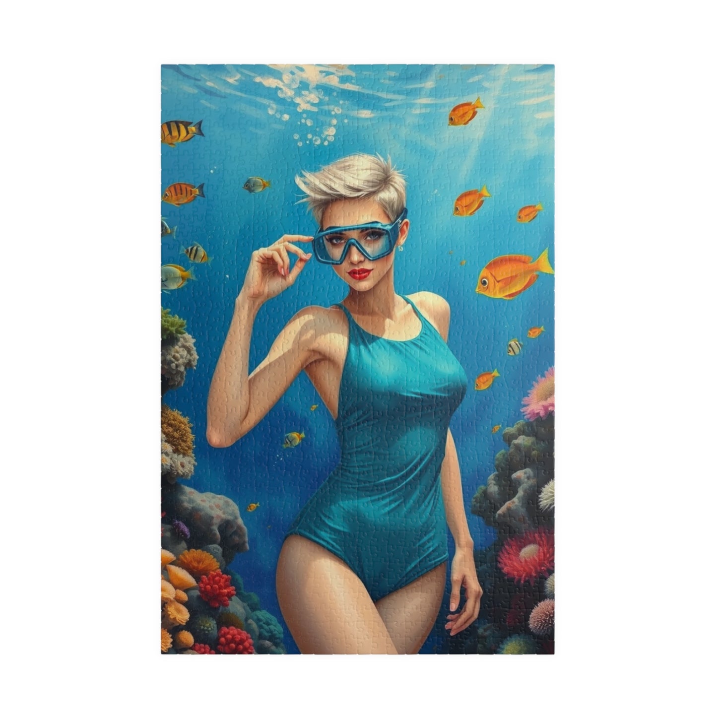 Puzzle, Woman Snorkeling on Coral Reef, Jigsaw Game for Adults, 110/252/520/1014-piece, Relaxing Activity, Mindfulness Gift, Ocean Scene 1014 pcs (Vertical) Puzzle The Puzzle Chest