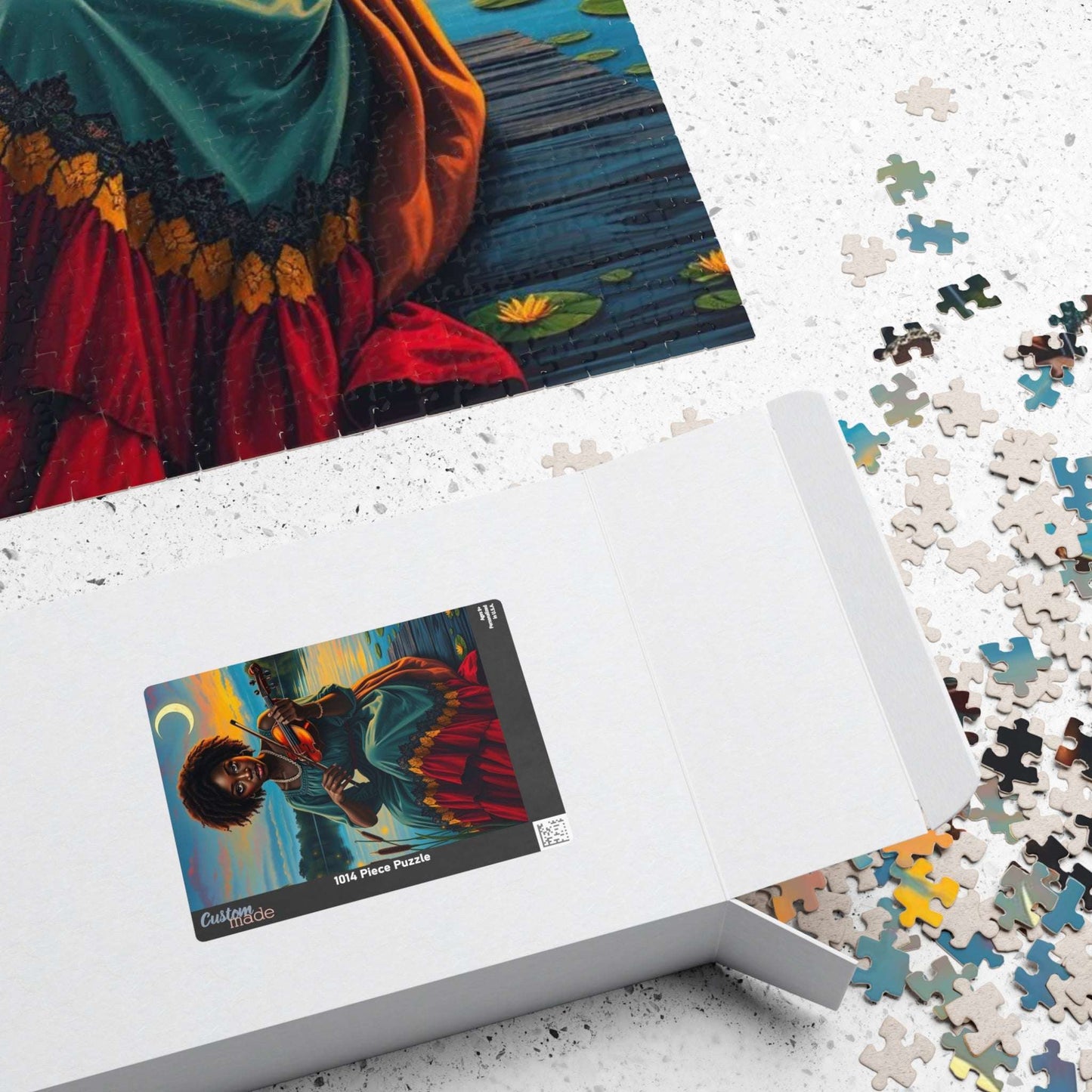 The Fiddler Jigsaw Puzzle - Twilight Serenade African American Woman Playing Fiddle, Afrocentric Art, Black Musician Puzzle The Puzzle Chest