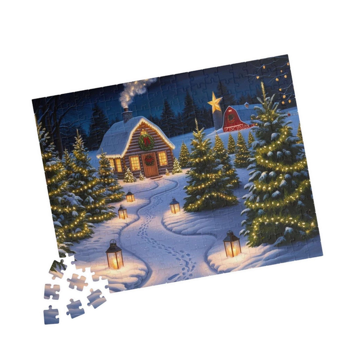Christmas Tree Farm Puzzle, Cozy Winter Snowy Cabin Landscape Jigsaw Game, Family Game Night, Festive Decor, 110-1014 Pieces, Mindful Gift Puzzle The Puzzle Chest