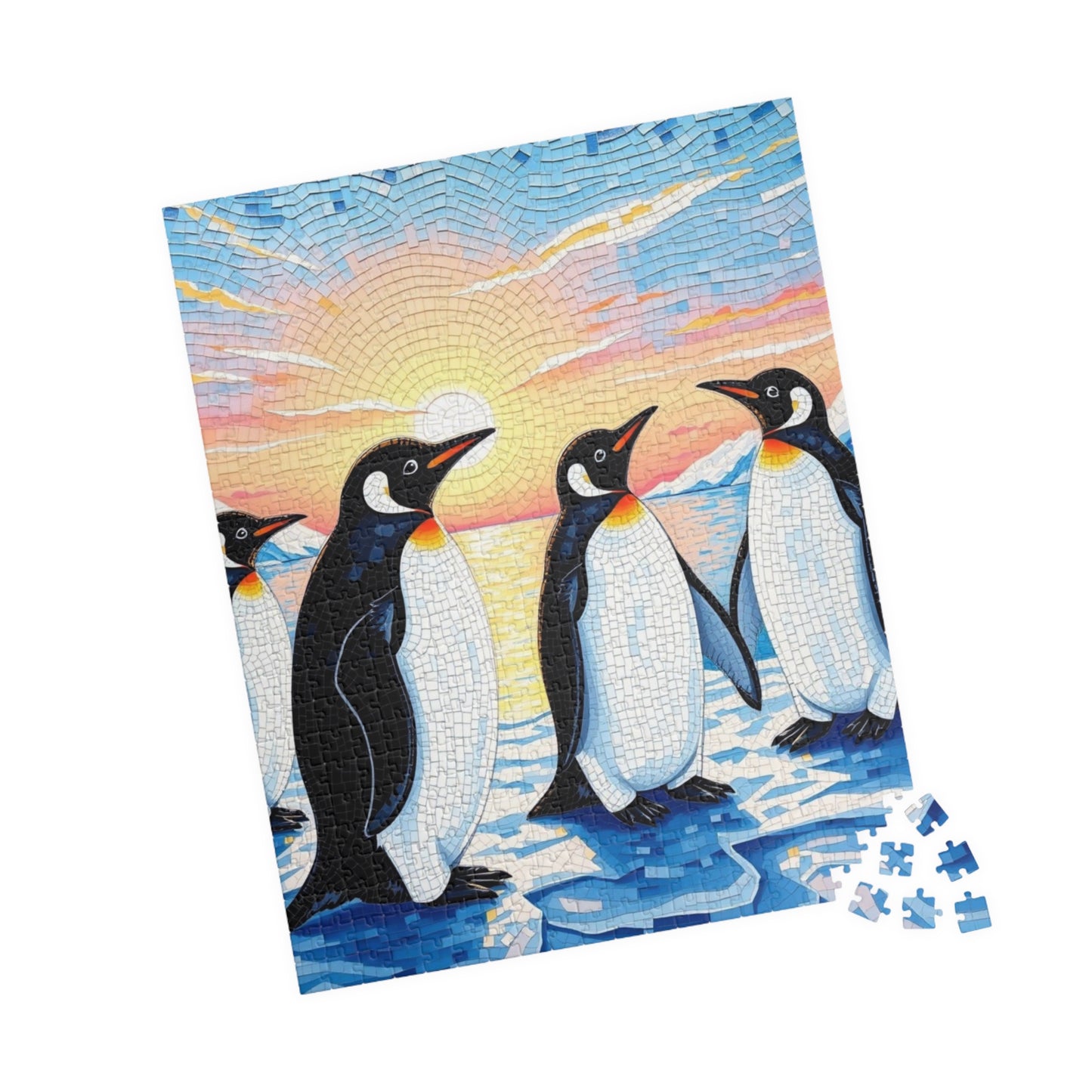 Penguin Mosaic Jigsaw Puzzle, Scenic Wildlife Arctic Sunrise Ice Winter Landscape Tabletop Game, Animal Theme Best Gift for Puzzle Fans Puzzle The Puzzle Chest
