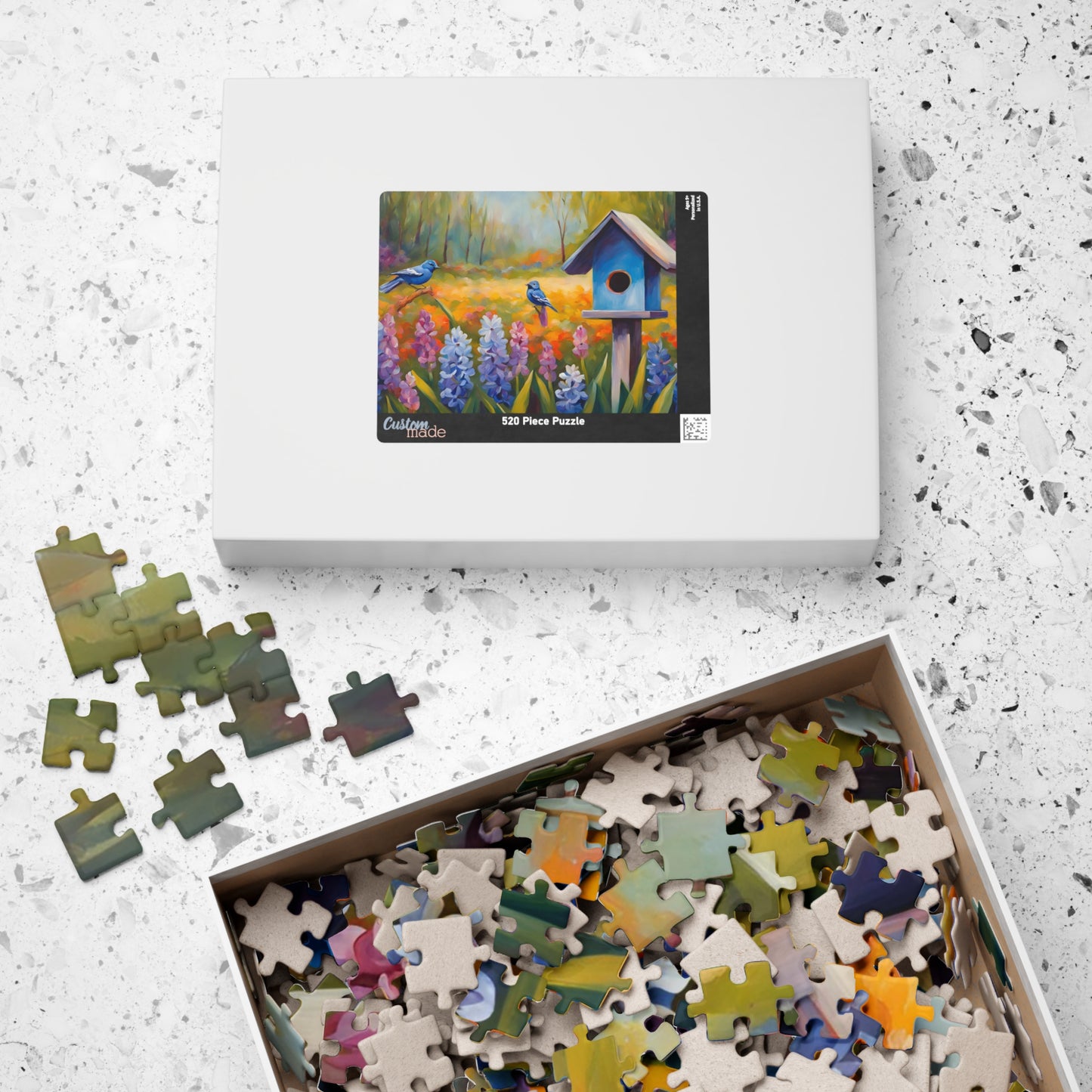 Jigsaw Puzzle, Charming Wooden Birdhouse Surrounded by Blooming Hyacinths and Birds, Mindfulness Activity, Indoor Entertainment, Family Puzzle The Puzzle Chest