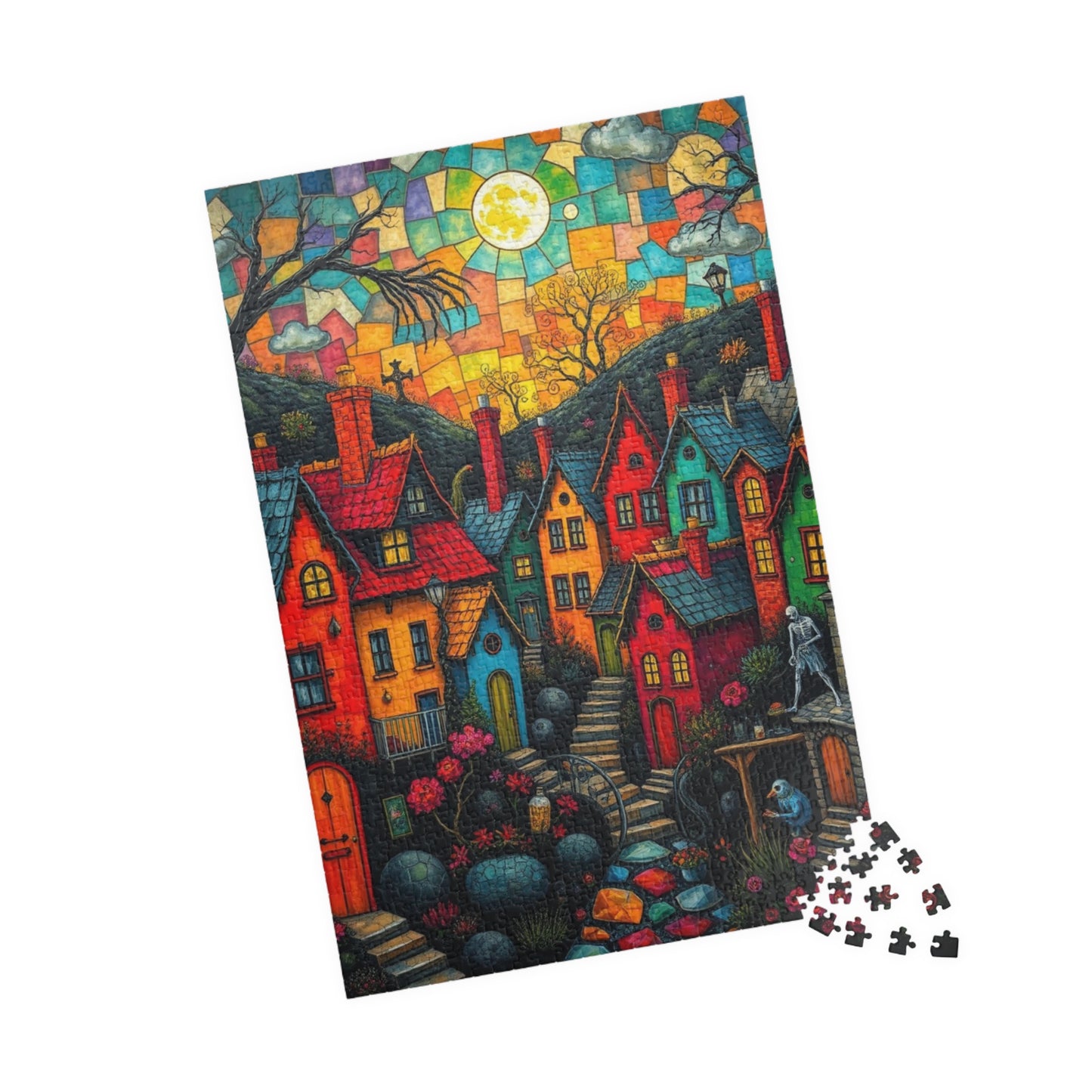 Colorful Halloween Village Jigsaw Puzzle - 110, 252, 520, 1014 Pieces, Cozy Home Decor, Fun Family Activity, Unique Gift Idea The Puzzle Chest
