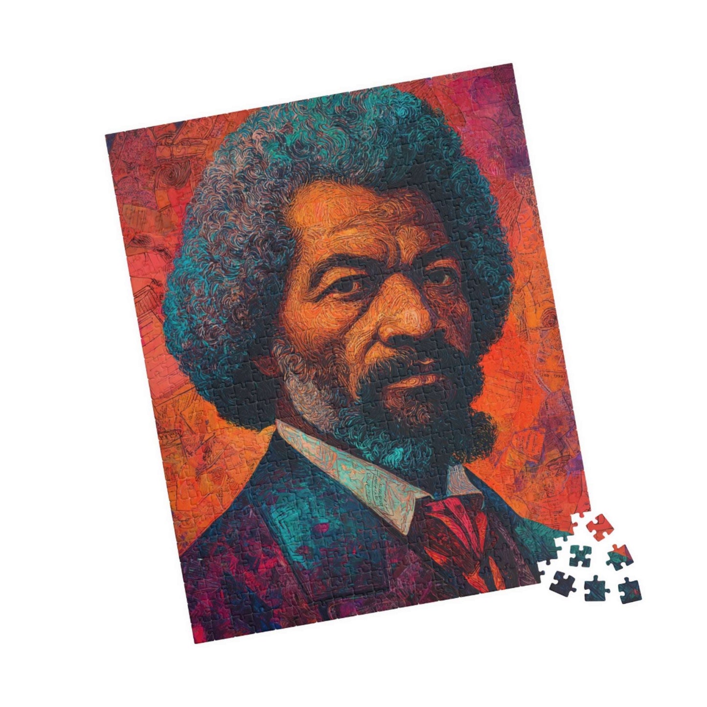 Frederick Douglass Afrocentric Jigsaw Puzzle – Vibrant Black History Puzzle, Colorful Mural-Style Artwork of Historical African American Leader, Educational Gift 520 pcs (Vertical) Puzzle The Puzzle Chest