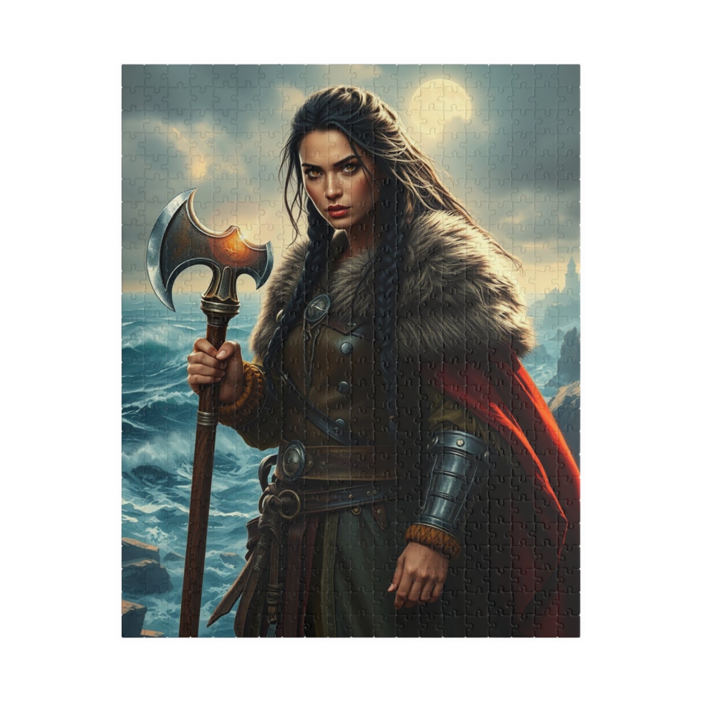 Viking Jigsaw Puzzle 110-1014 Piece, Medieval Era Woman Warrior on Stormy Sea, Norse Mythology, Gift for Puzzle Enthusiast, Mindful Activity 520 pcs (Vertical) Puzzle The Puzzle Chest