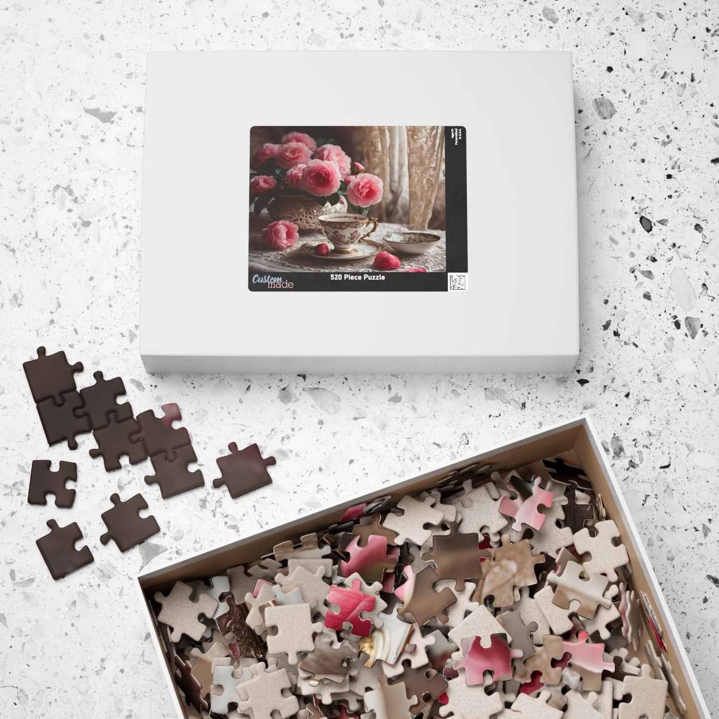 Jigsaw Puzzle, Teatime Vintage Image with Teacup and Carnations, Adult Tabletop Game, Brain Teaser, Creative Pastime, Gift for Puzzle Lover Puzzle The Puzzle Chest