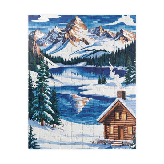 Mosaic Winter Mountain Scene Jigsaw Puzzle, Snowy Cabin Landscape, 520 Piece, Christmas Gift, Relaxation Activity, Wall Art Decor 110 pcs (Vertical) Puzzle The Puzzle Chest