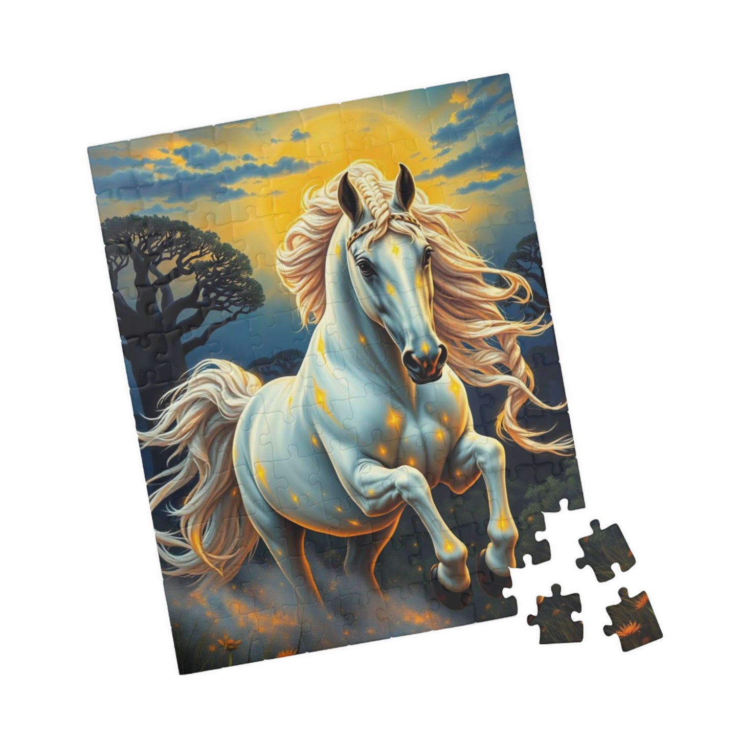 African Jungle White Horse Jigsaw Puzzle, Enchanting Horse Lover Gift for Friends, Family Game Night, Mindful Birthday Holiday Fun Puzzle The Puzzle Chest