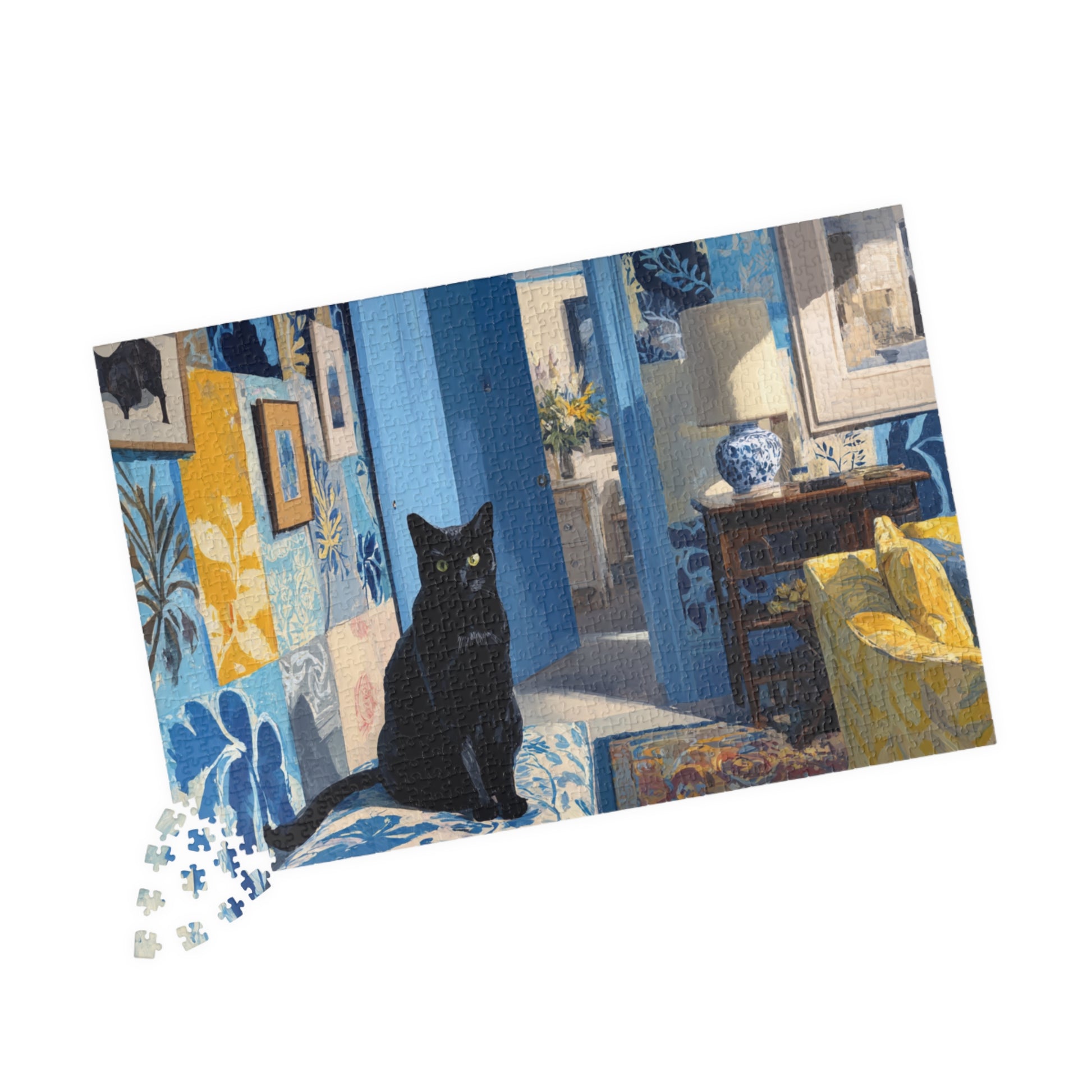 Cat in the Blue Room – Vibrant Fauvist Interior Jigsaw Puzzle, Animal Theme Artistic Cat Puzzle, Matisse-Inspired 1014 pcs (Horizontal) Puzzle The Puzzle Chest