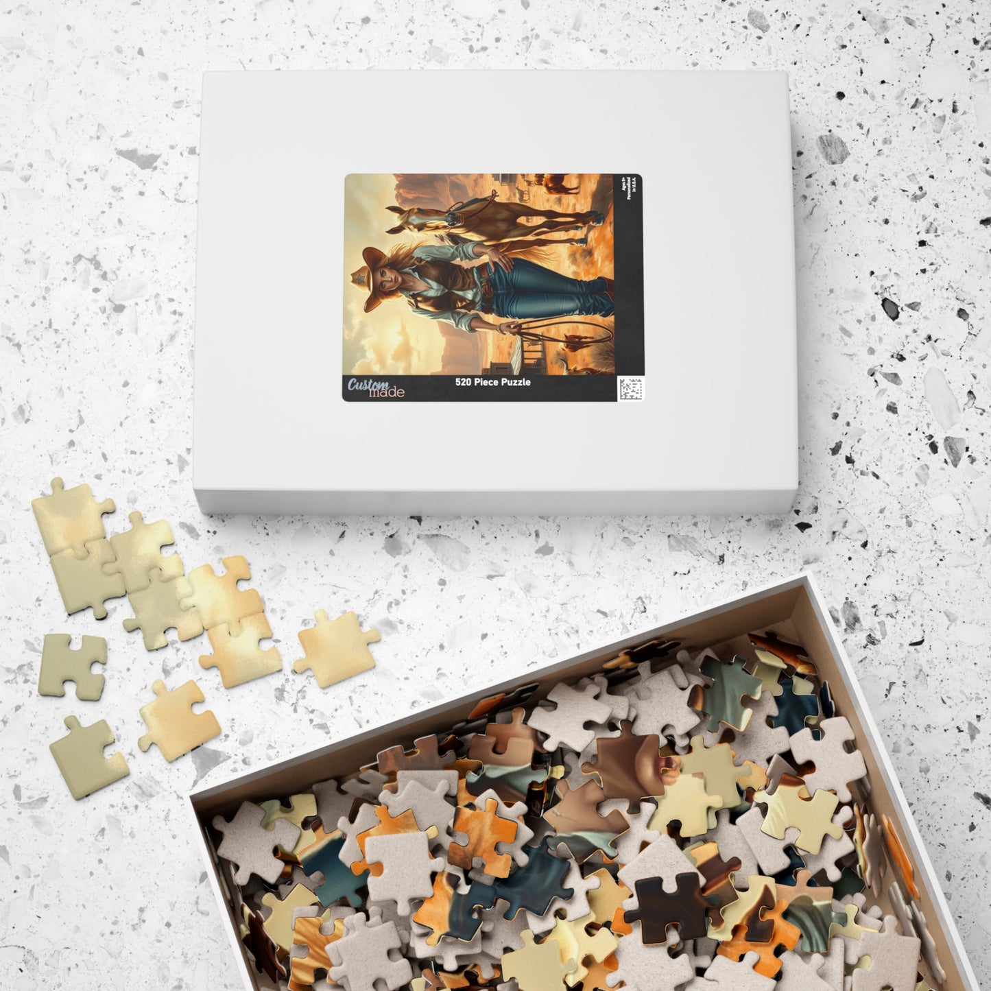Blonde Cowgirl Puzzle, Palomino Horse Saloon and Grazing Cattle in the Desert, Western Frontier Landscape Jigsaw Game, Puzzle Lover Gift Puzzle The Puzzle Chest