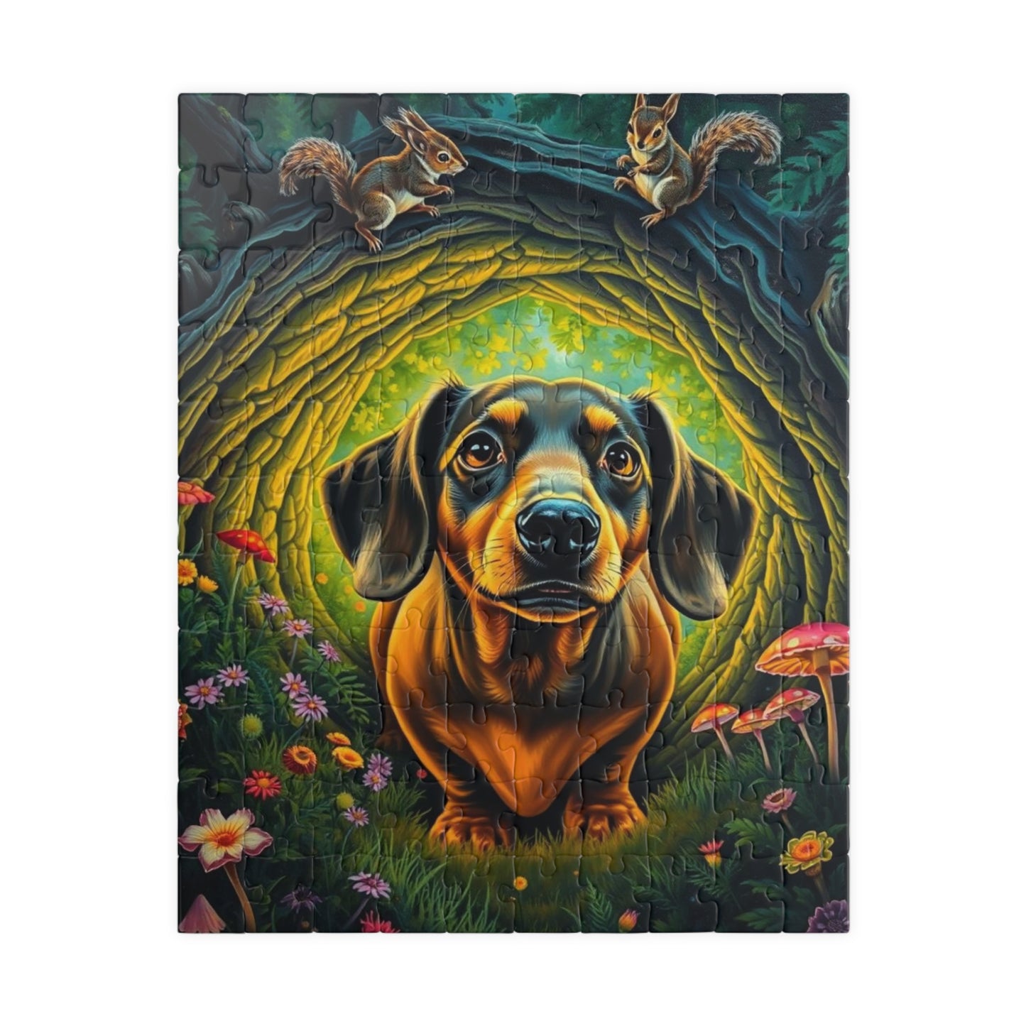 Dachshund Forest Adventure Puzzle, Animal Jigsaw Game for Adults, Dog Lover Gift for Friends, Cozy Night Activity, Mindfulness Family Fun 110 pcs (Vertical) Puzzle The Puzzle Chest