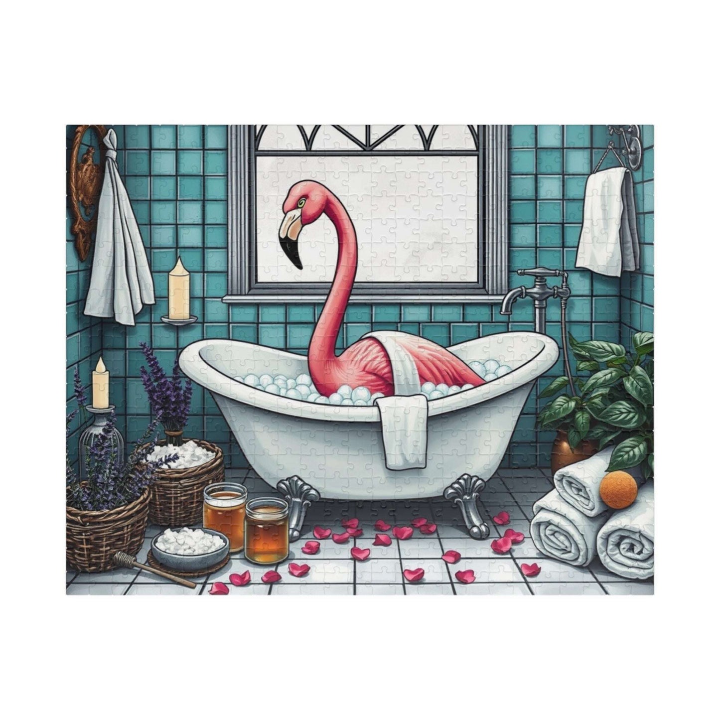 Spa Day Flamingo Puzzle - Charming Holiday Birthday Gift for Friends, Family Bonding Time, Game Night, Puzzle Enthusiasts 520 pcs (Horizontal) Puzzle The Puzzle Chest