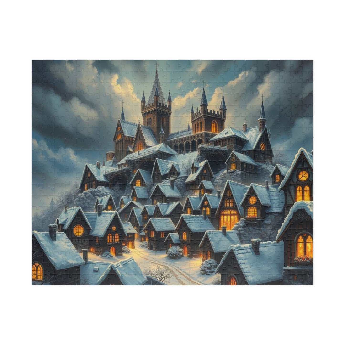 Gothic Hearths Winter Village Jigsaw Puzzle, Gothic Art Print of Enchanting Winter Castle, Puzzle Lover Gift for Dark Fantasy Enthusiasts 520 pcs (Horizontal) Puzzle The Puzzle Chest