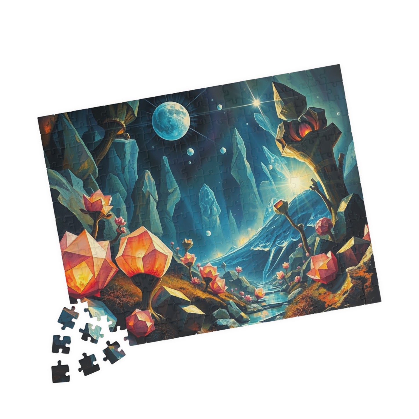 Surreal Biome Jigsaw Puzzle, Luminescent Flora and Geometric Shapes, Brain Teaser, Home Activity, Fantasy Gift Idea for Puzzle Lover, Friend Puzzle The Puzzle Chest