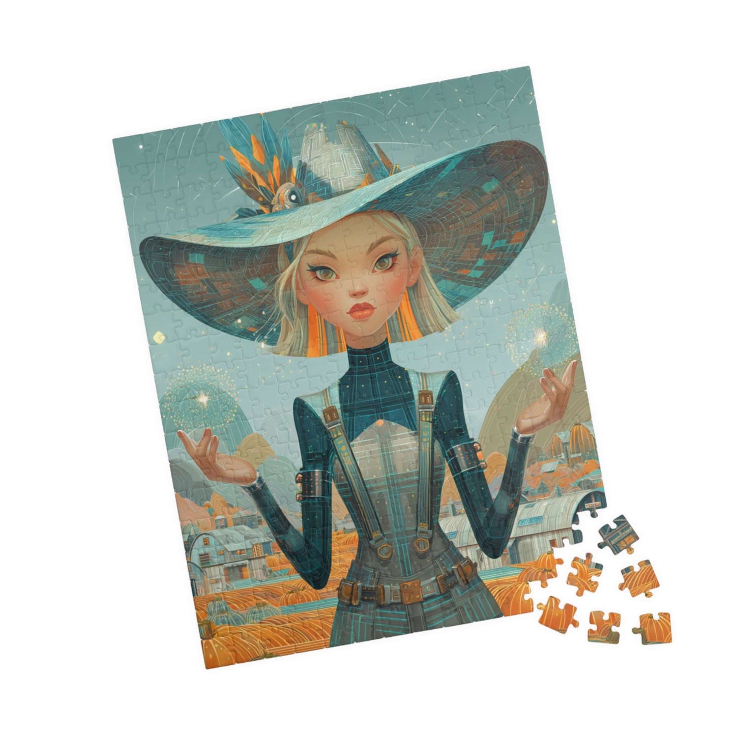 2030s Autumn Cowgirl Jigsaw Puzzle - Futuristic Farm, Fall Themed Gift for Family Fun, Cozy Nights, Thanksgiving, and Home Decor 252 pcs (Vertical) Puzzle The Puzzle Chest