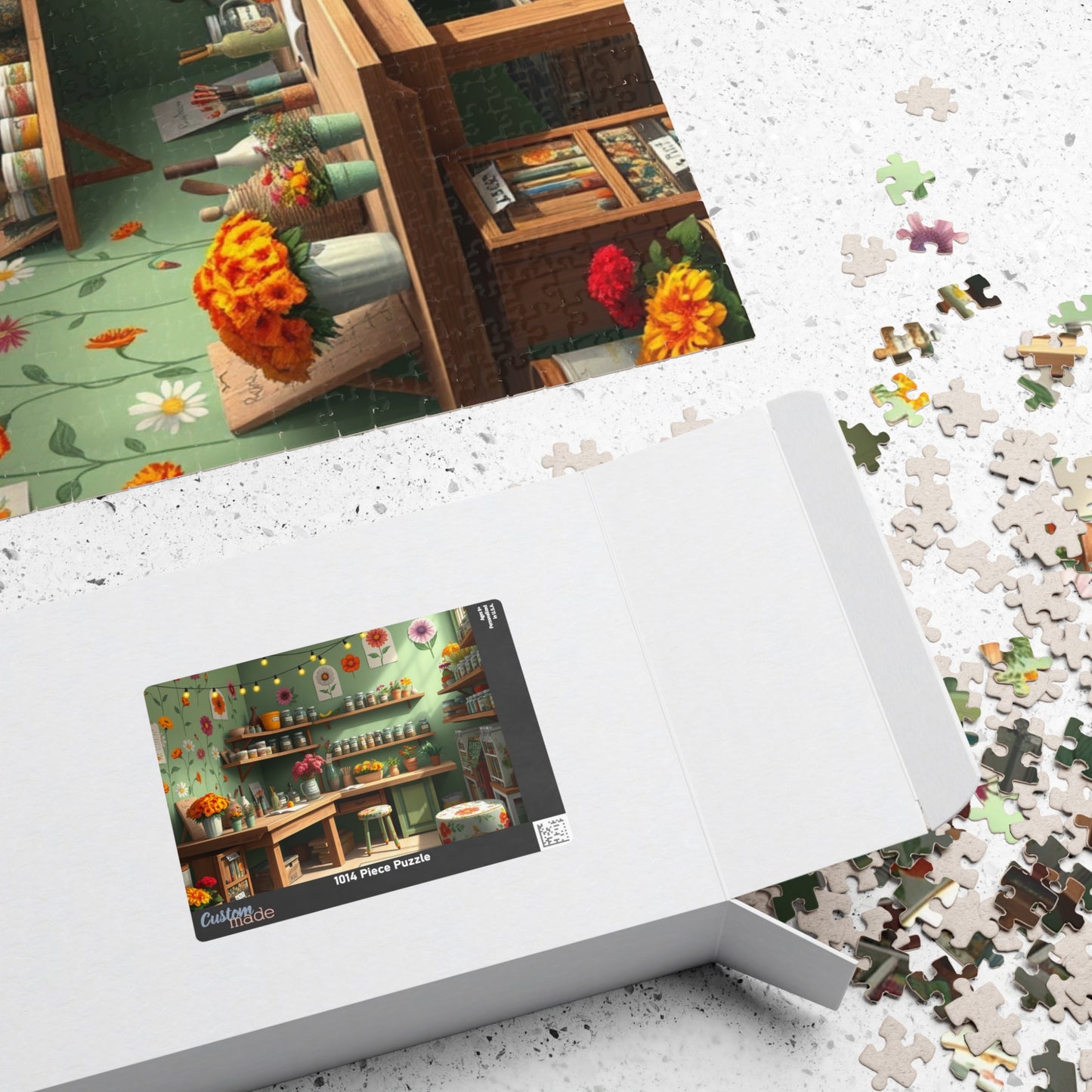 Country Garden Workshop Puzzle (110-1014 Piece), Colorful Flower Illustrations Sage Green Walls and String Lights, Plant Enthusiast Gift Puzzle The Puzzle Chest