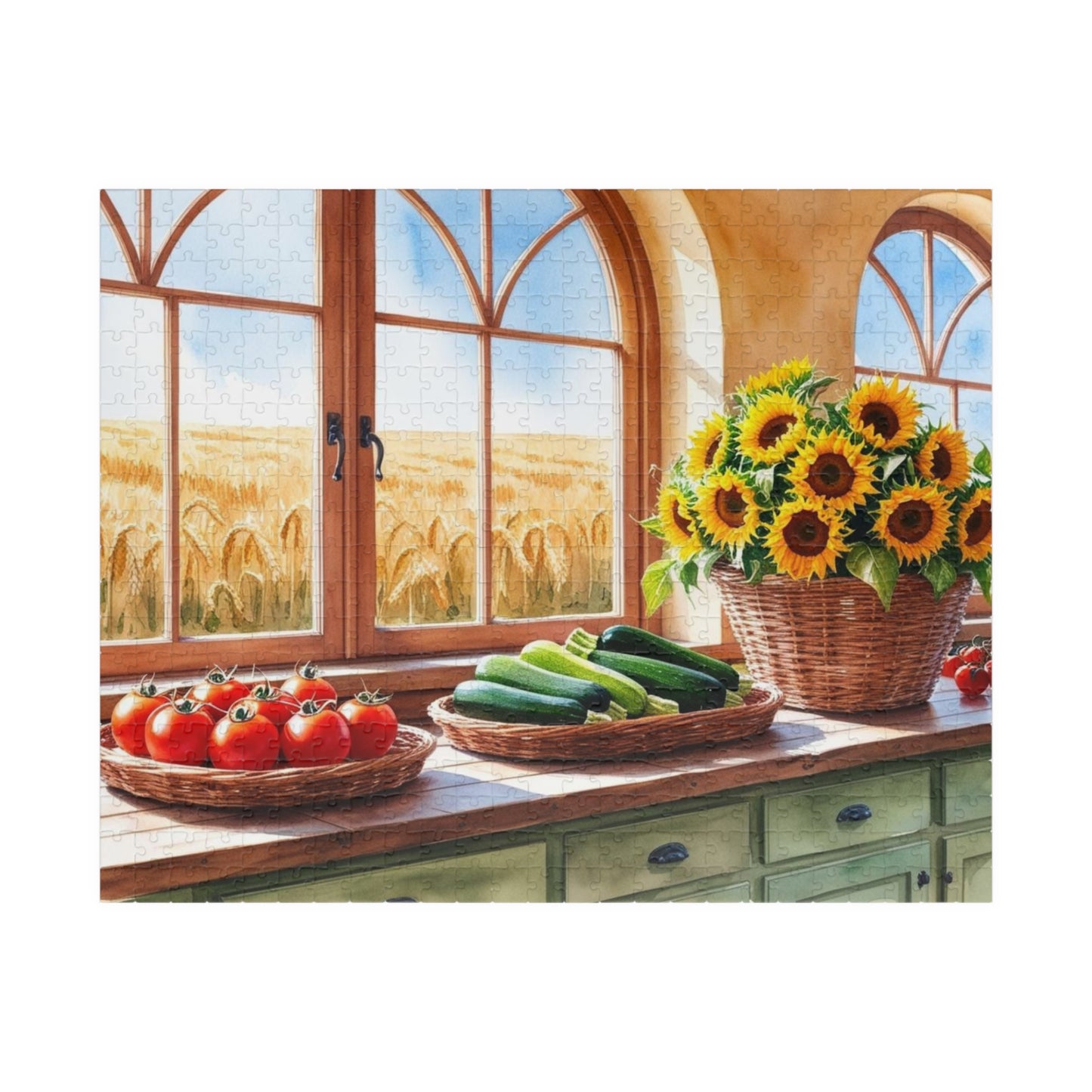 Summer Harvest Puzzle, Farmhouse Kitchen Jigsaw Game, 110 252 520 1014-Piece - Tomatoes Zucchini Sunflowers Golden Wheat Fields 520 pcs (Horizontal) Puzzle The Puzzle Chest