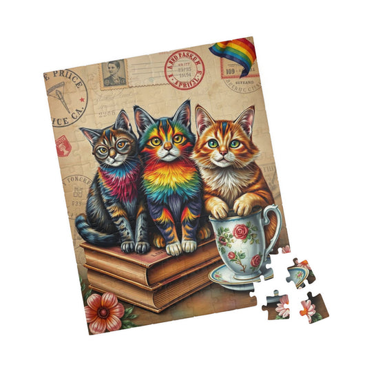 Postcards and Paws Jigsaw Puzzle, Pride Rainbow Cats Vintage Puzzle Art for Fun Family Activity, Cat Lover Gift, Cozy Night In, Brain Teaser Puzzle The Puzzle Chest