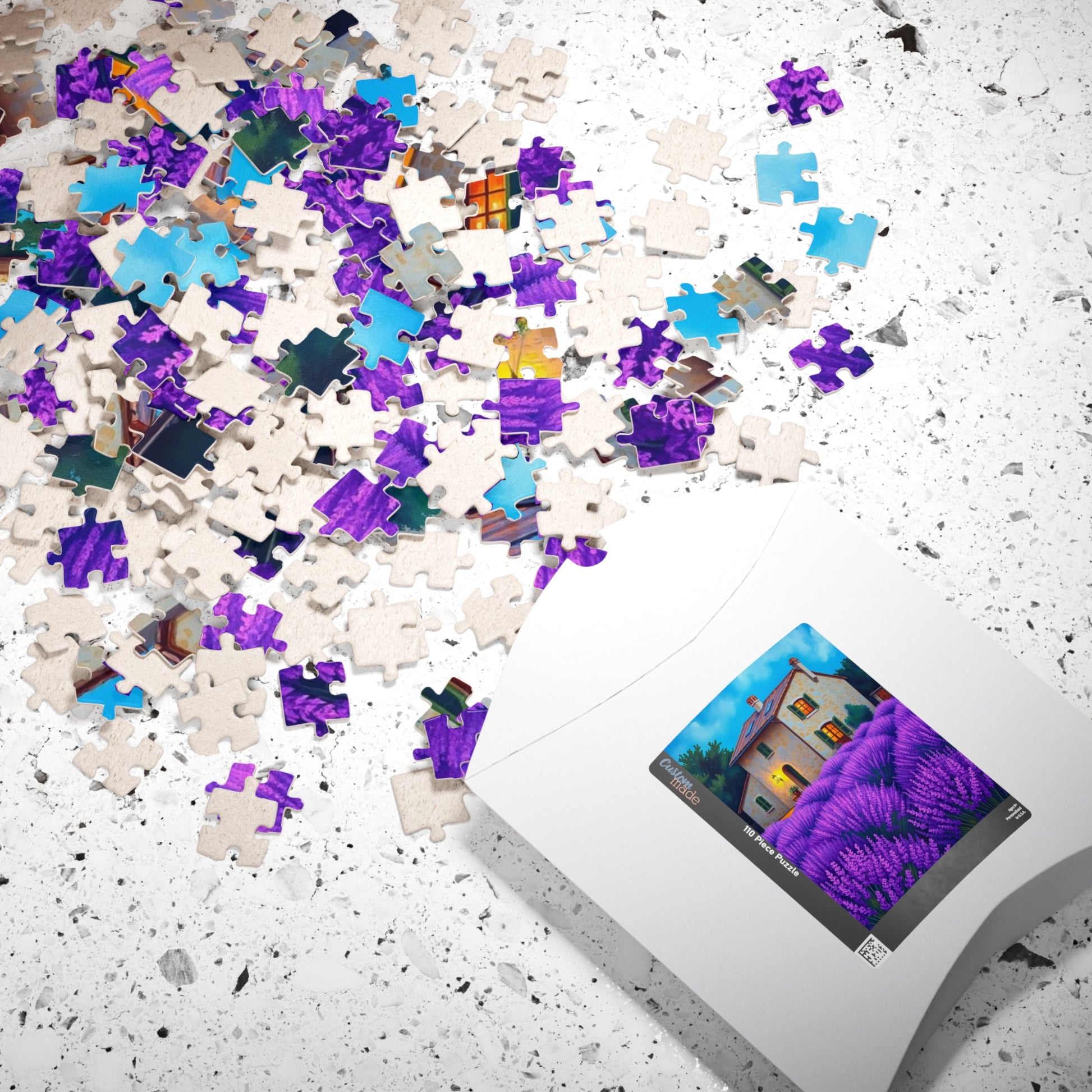 Puzzle, Bioluminescent Lavender Fields in Provence, France, 110/252/520/1014-Piece, Rustic Stone Farmhouse, Wooden Shutters, Vibrant Purple Puzzle The Puzzle Chest