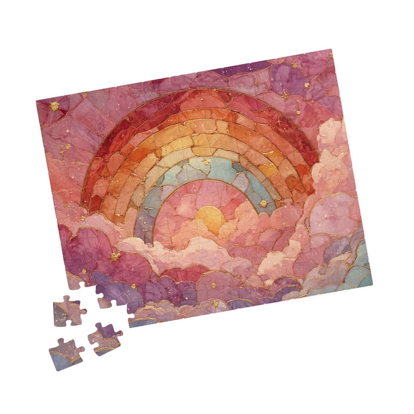 Abstract Rainbow Cloud Jigsaw Puzzle - Stained Glass Style, Pastel Colors 110 pcs (Horizontal) Puzzle The Puzzle Chest