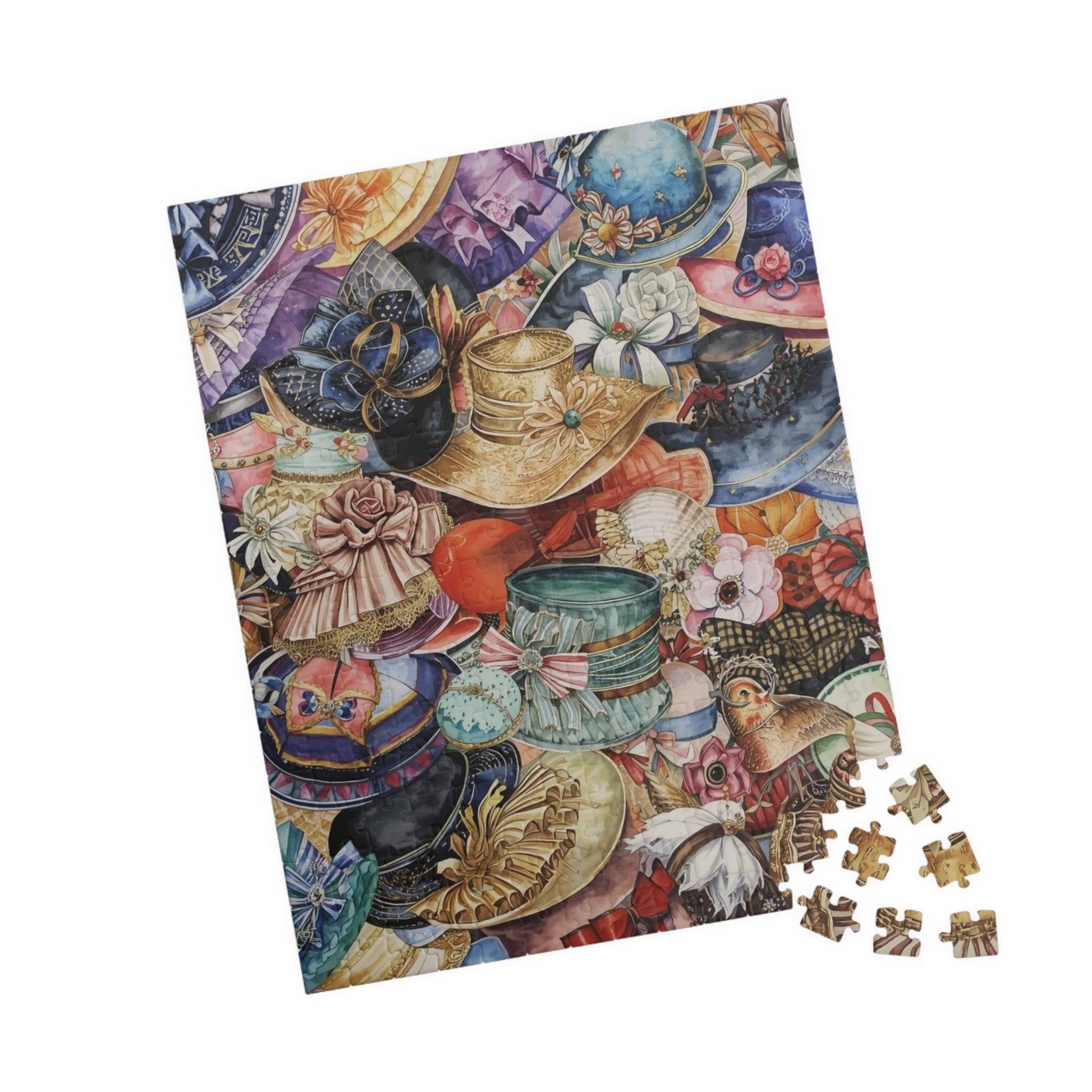 Church Hat Collage Jigsaw Puzzle – Overlapping Vintage Hats with Flowers, Ribbons, and Retro Style 252 pcs (Vertical) Puzzle The Puzzle Chest