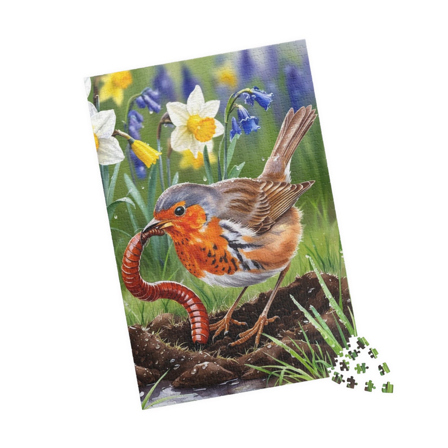 Robin and Worm Puzzle, Bird Spring Scene Flower Background Animal Jigsaw Game, 520-Piece Fun Family Activity, Gift Idea for Nature Lovers Puzzle The Puzzle Chest