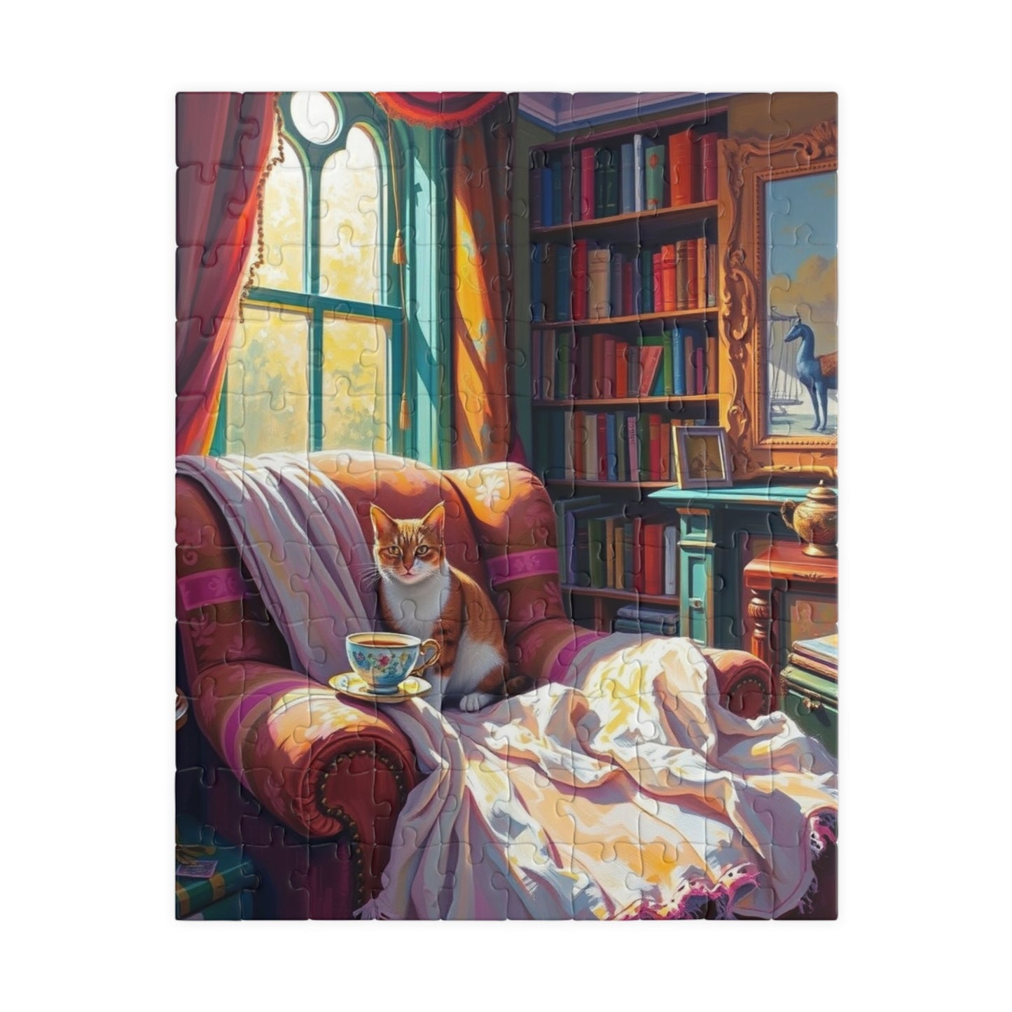 Cozy Study Room Jigsaw Puzzle, Home Office Sanctuary for Cat, Animal Lover Gift, Mindful Hobby, Indoor Activity, Best Family Entertainment 110 pcs (Vertical) Puzzle The Puzzle Chest