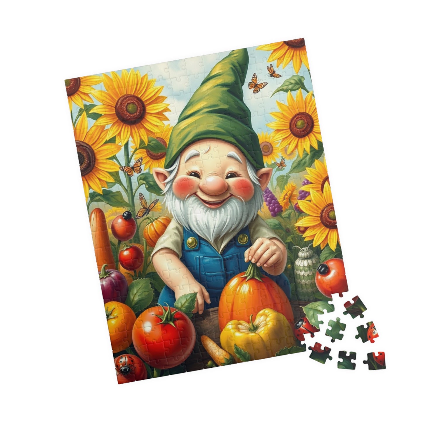 Enchanting Gnome Gardening Puzzle, Fantasy Scene Oversized Vegetables Sunflowers and Butterflies, Ideal Gift for Puzzle Lovers and Gardeners 252 pcs (Vertical) Puzzle The Puzzle Chest